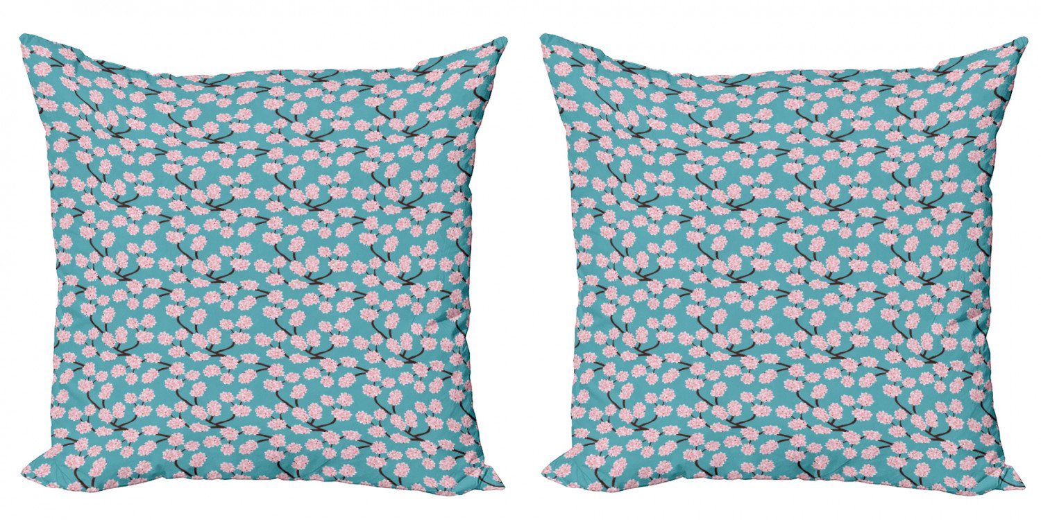 Abakuhaus Digitaldruck, Pink Blau (2 Modern Stück), Kirschblüte Kissenbezüge Und Accent Doppelseitiger