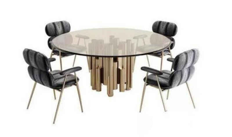 JVmoebel Esstisch Designer Tisch Goldener Esszimmertisch Runder Glas Tisch Luxus (1-St., 1x nur Esstisch ohne Stühle), Made in Europa