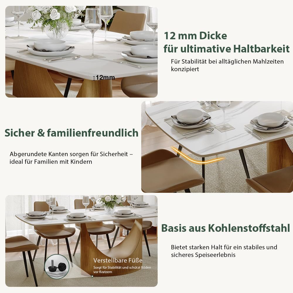 POVISON Esstisch mit U-Form Beine, Esszimmertisch aus Sinterstein, rechteckig (1-St., ohne Stühle), Moderne Esstisch für 8-10 Personen