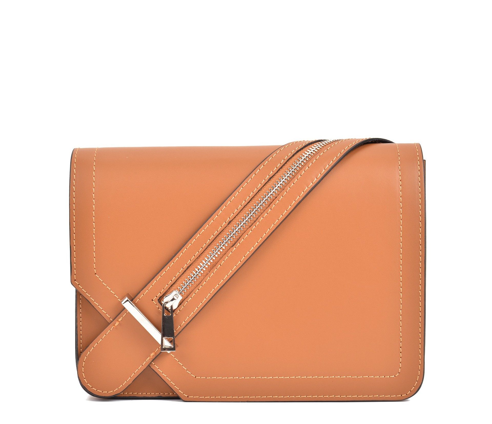 Renata Corsi Umhängetasche, Schultertasche aus 100% Leder in Cognac mit Frontreißverschluss-Desig