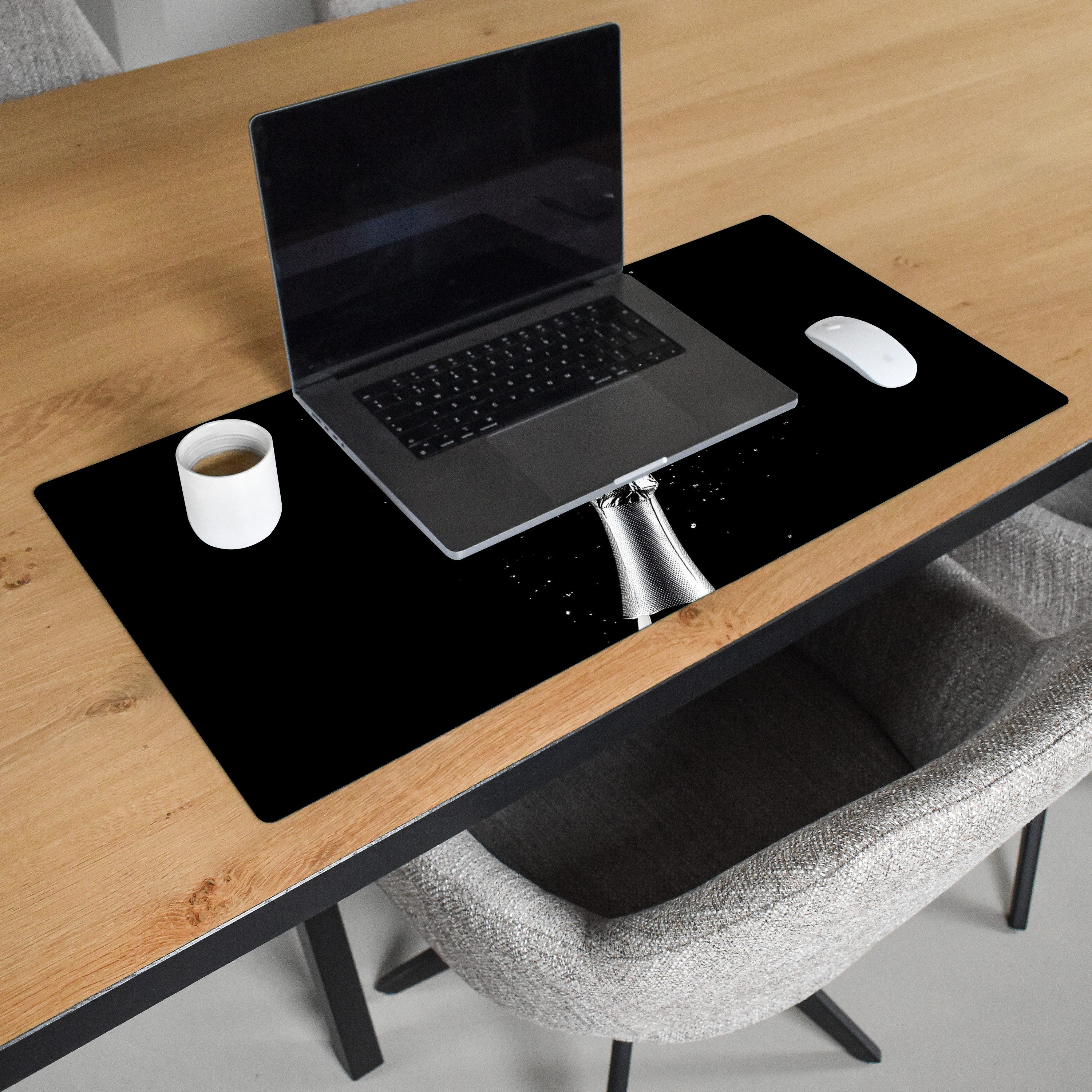 MuchoWow Gaming Mauspad Champagner - Schwarz - Spritzer - Popping (1-St), Gaming Mauspad XXL, Schreibtischunterlage, Desk Mat Groß, 80x40 cm