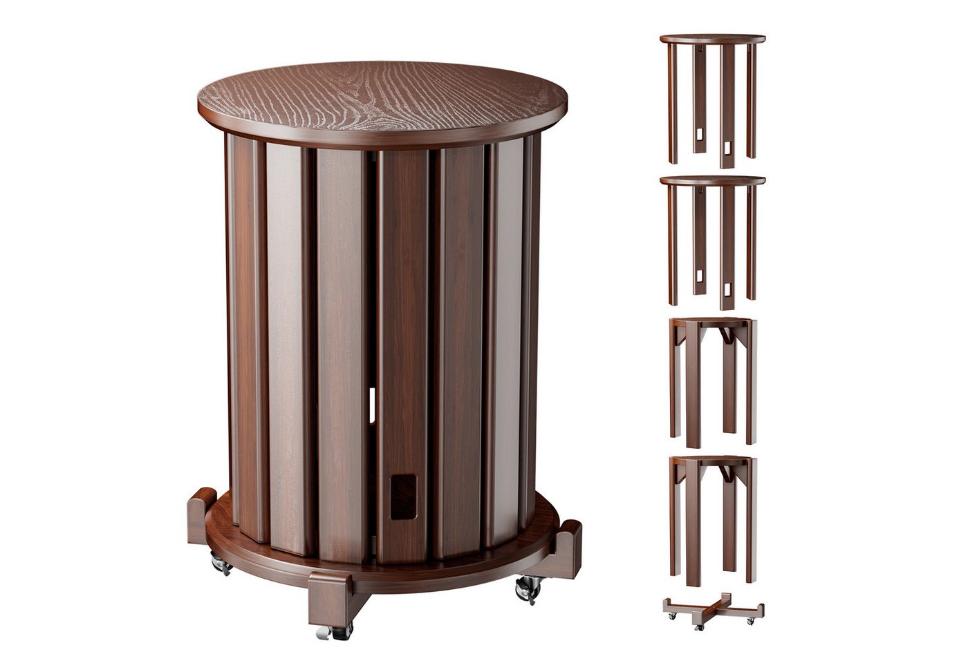 Rutaqian Sitzhocker Massivholz Stapelhocker 4er Set mit Rollen, runde Hocker (Ein 4-teiliges Set), 4 Hocker als ein Möbelstück – stapelbar, Massivholz & mit Rollen