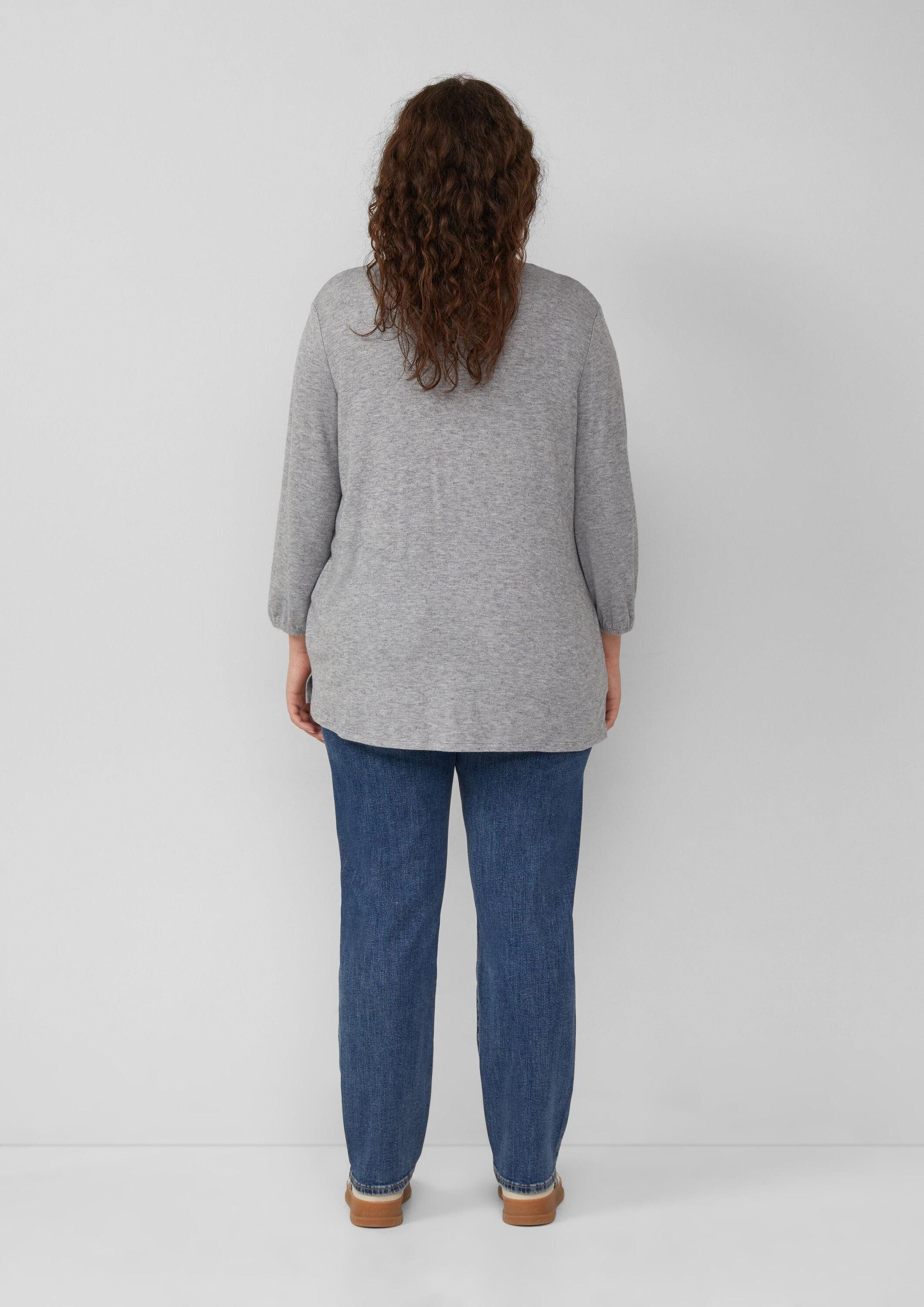 s.Oliver 3/4-Arm-Shirt T-Shirt Meliertes Shirt mit V-Ausschnitt und elastischen Ärmel-Bündchen