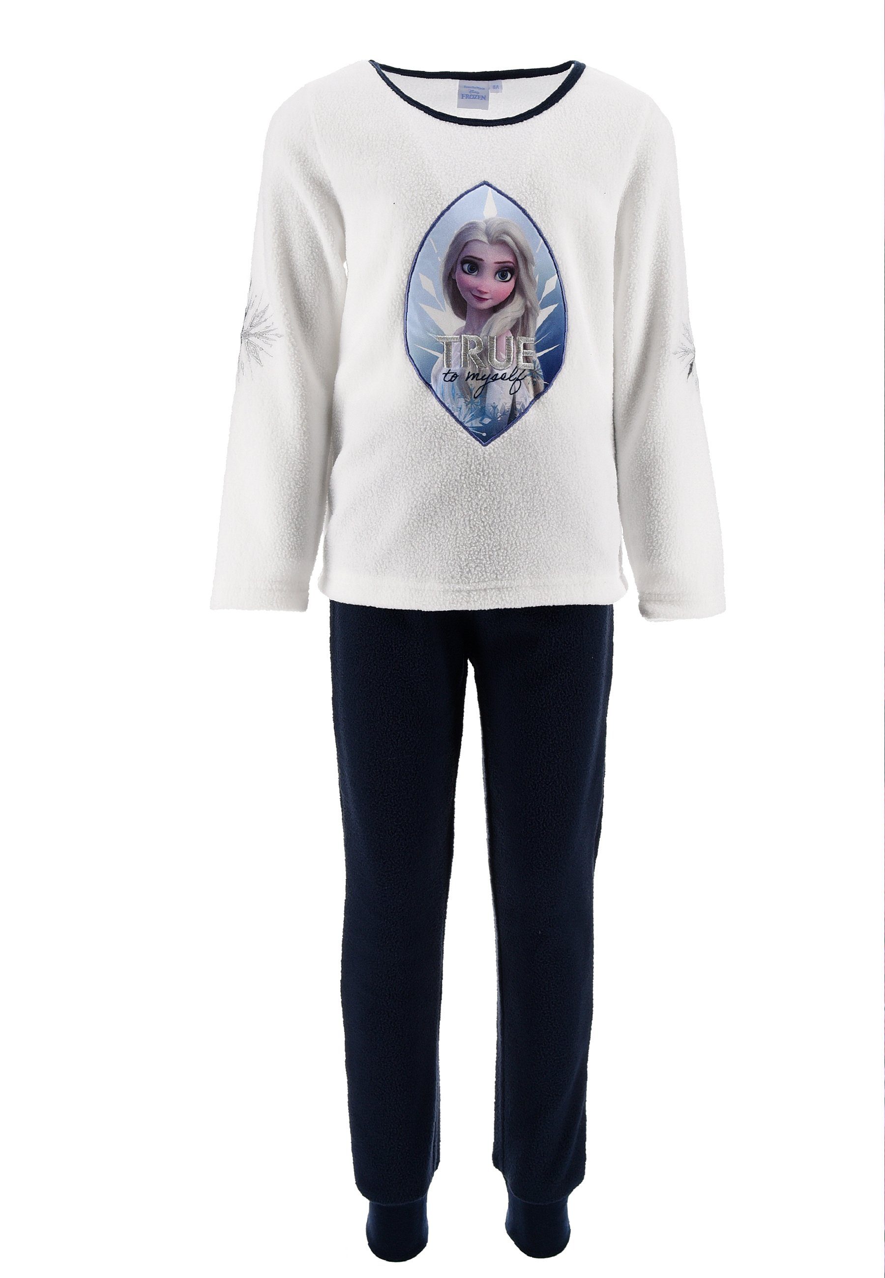 Disney Frozen Schlafanzug Die Eiskönigin Elsa Kinder Mädchen Schlafanzug Kinder Pyjama Langarm Shirt + Schlaf-Hose (2 tlg) Weiß