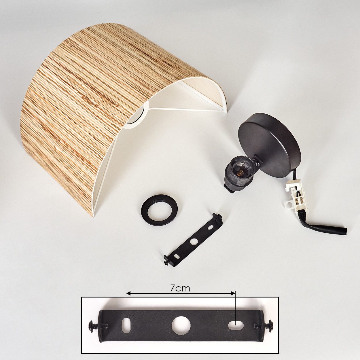 hofstein Wandleuchte moderne Wandlampe aus Metall/Seegras in Schwarz/Natur, ohne Leuchtmittel, im Boho-Design mit Up&Down Lichteffekt, 1x E27, ohne Leuchtmittel