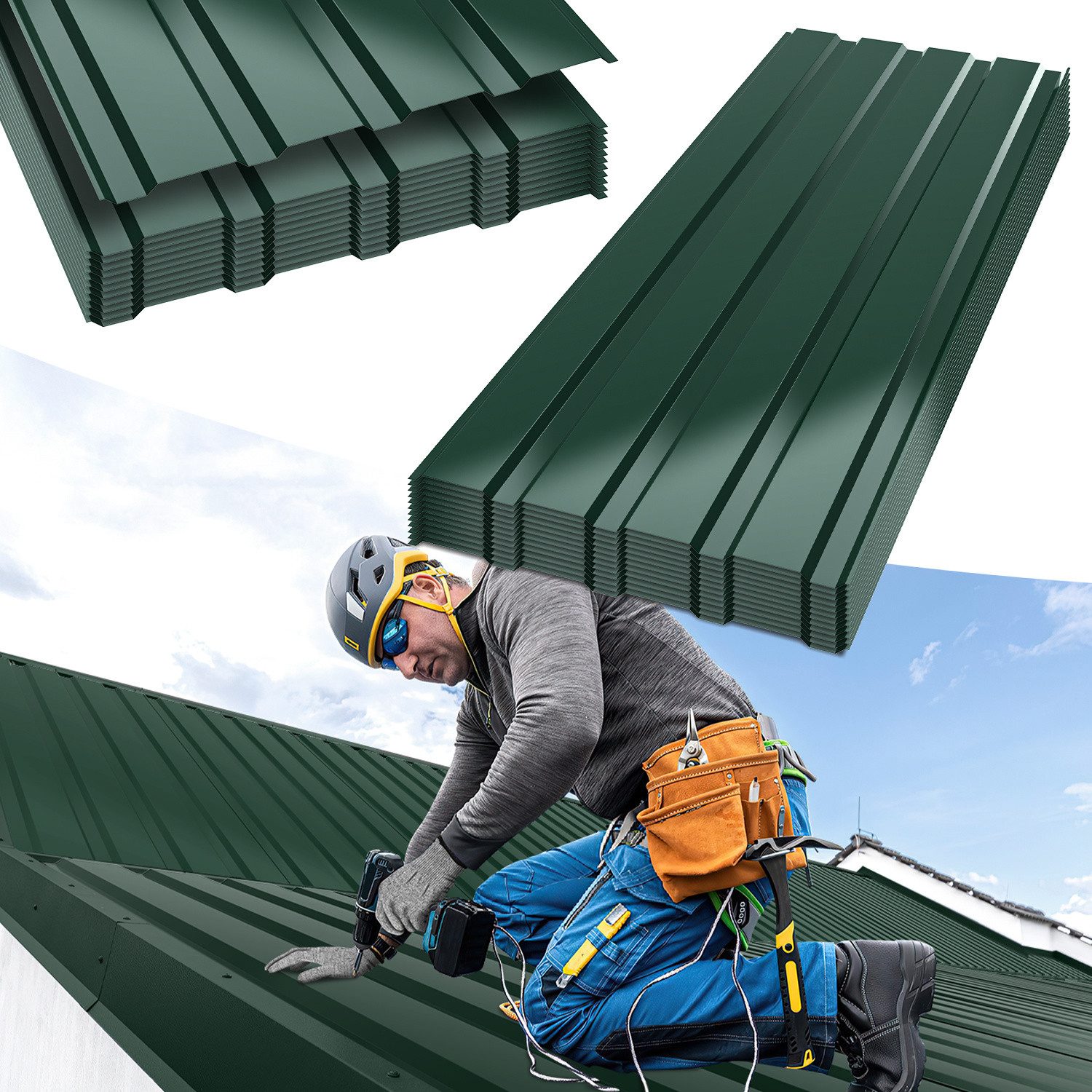 Clanmacy Trapezblech 12er Dachplatten Grün 115x45 cm, verzinktes Wellblech für Dach & Wand, (12-St)