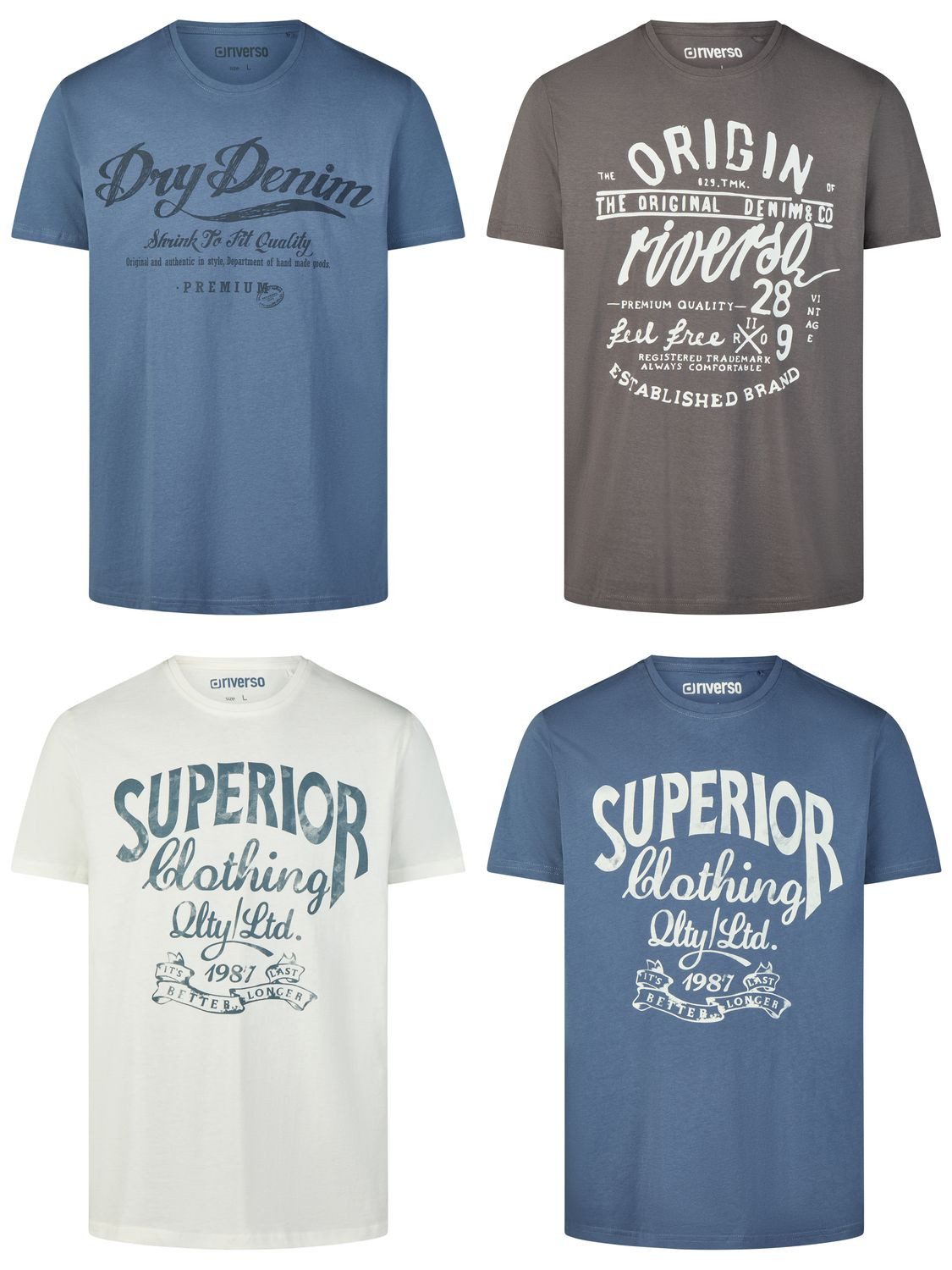 riverso T-Shirt Herren Printshirt RIVLeon Regular Fit (4-tlg) Kurzarm Tee Shirt mit Rundhalsausschnitt aus 100% Baumwolle