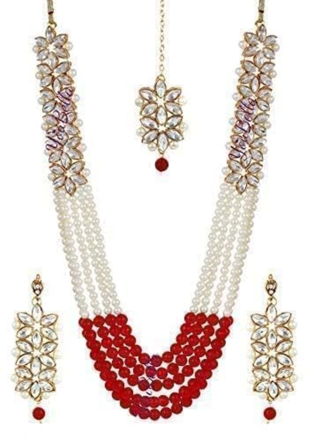 YouBella Schmuckset Hochzeit Braut Halskette Für Frauen & Mädchen (In Box Inhalt: Halskette x 1, Paar Ohrringe x 1, Stirn Ornament x 1, With Earrings and Forehead Ornament), Modischer Kunstschmuck