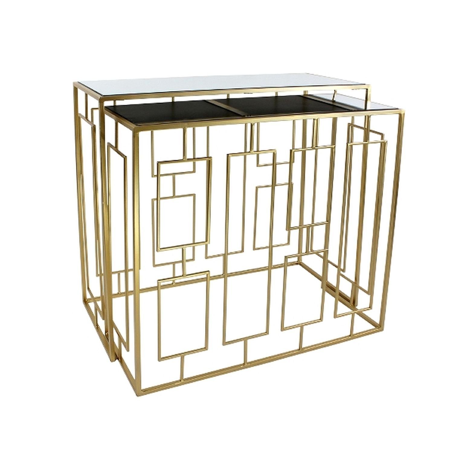 Werner Voß Beistelltisch S/2 tlg. Sideboard Art Deco - gold - Eisen/Glas - 85x38x80 cm (S) 80x33x75 cm (L) 85x38x80 cm - max. Belastbarkeit 10 kg | Ablagetische