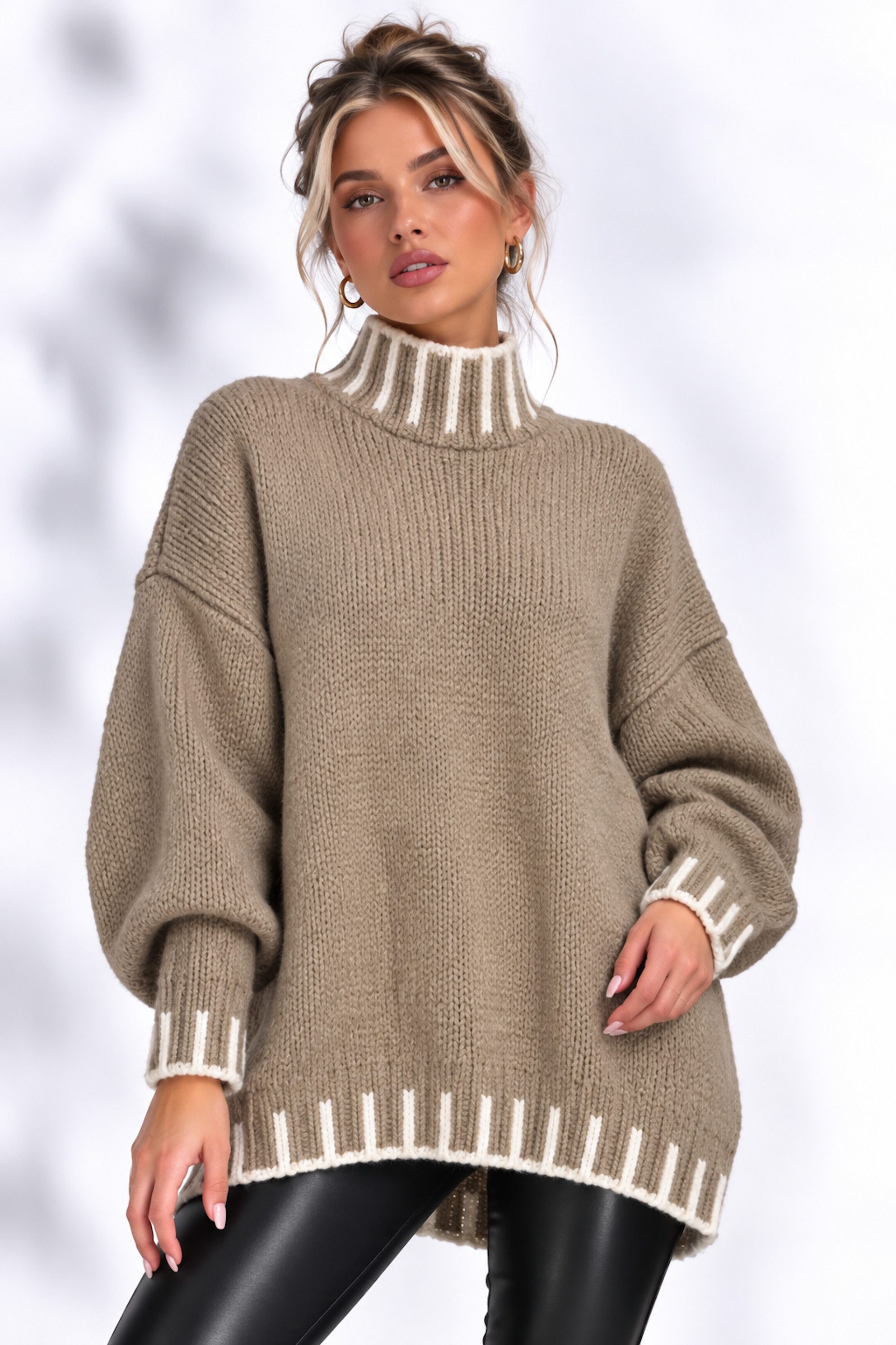 Worldclassca Strickpullover WORLDCLASSCA Strickpullover Oversize Stehkragen Lang Winter Fashion Neue Kollektion - Stilvolle und gemütliche Strickmode für Damen