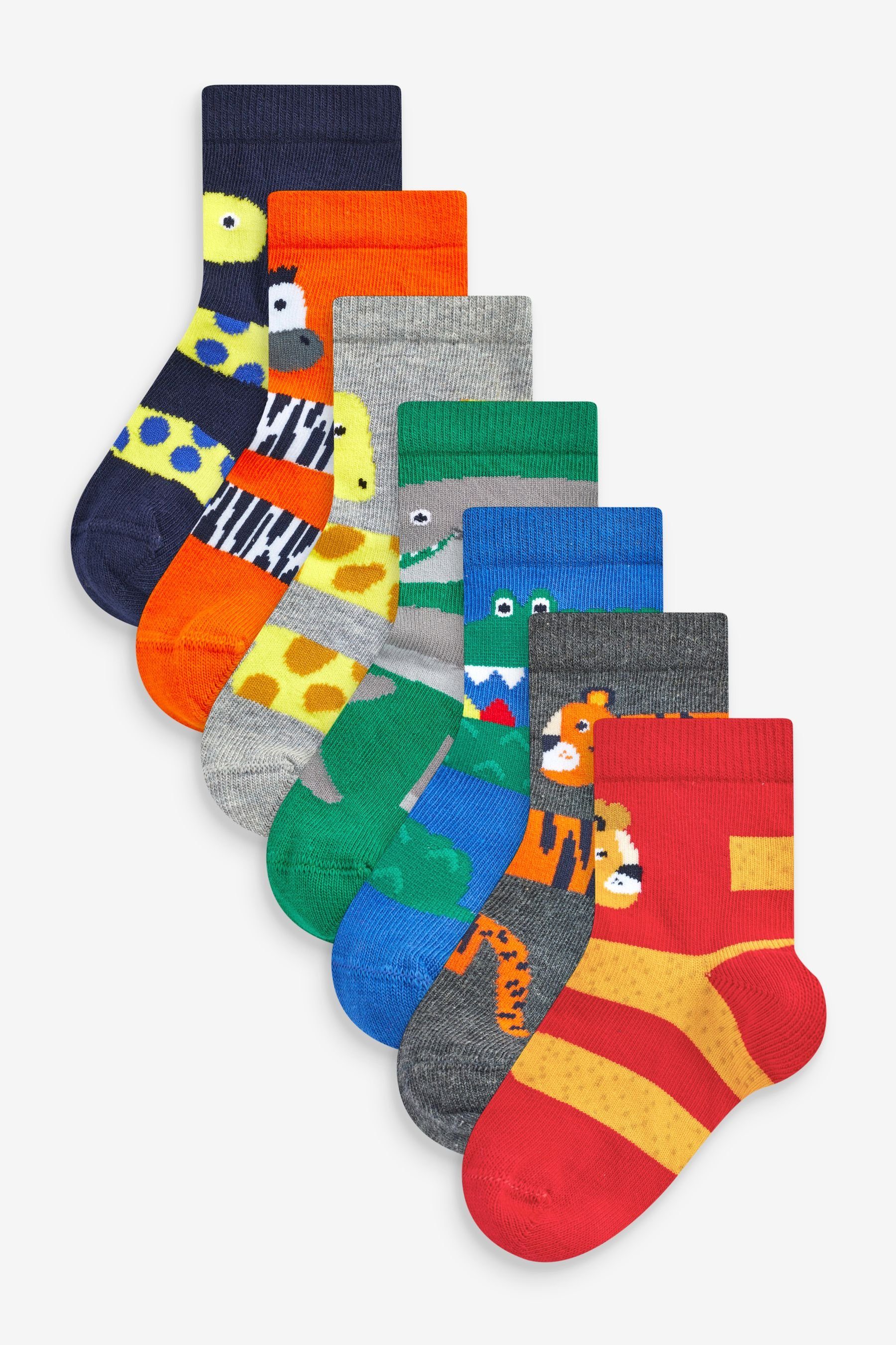 Kurzsocken hohem Next Socken mit Animal Baumwollanteil, 7er-Pack Red/Blue/Green (1-Paar)