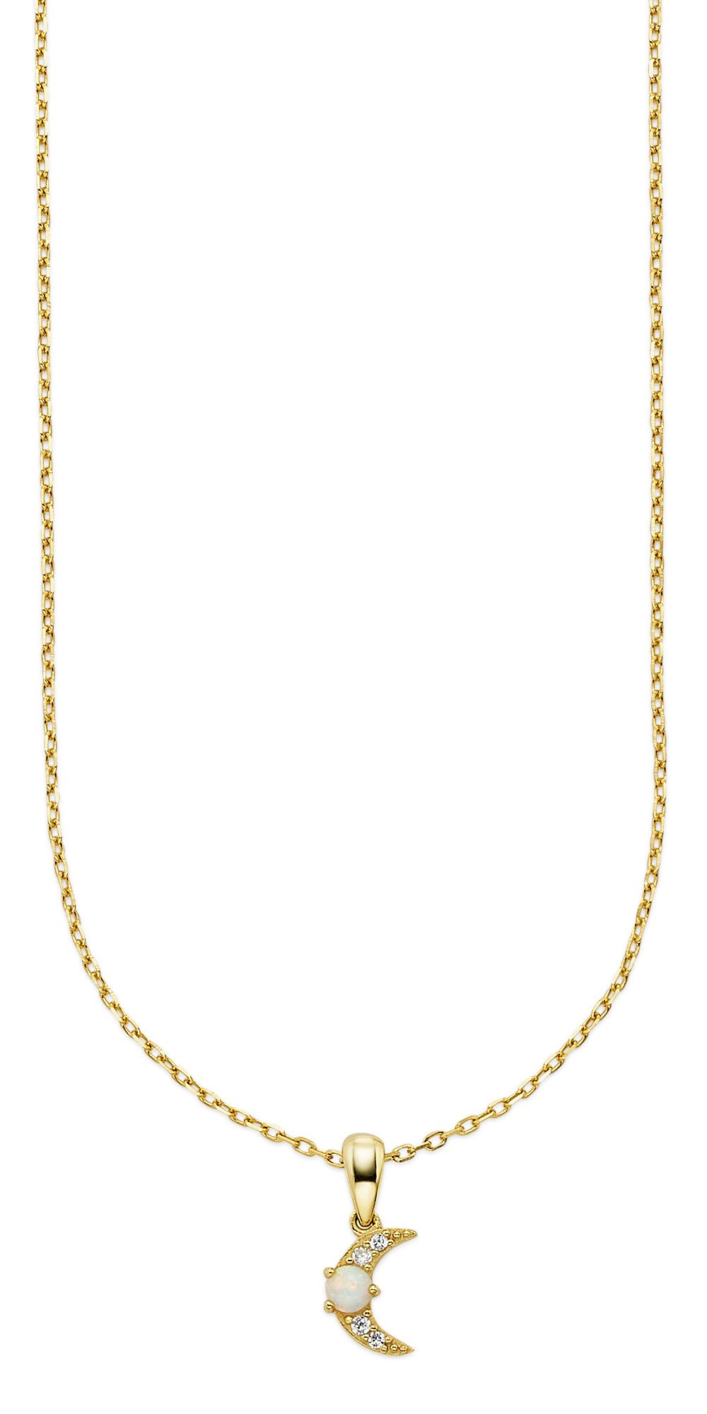 Firetti Kette mit Anhänger Schmuck, Geschenk, Kette gelbgoldfarben vergoldet mit Anhänger Mond, mit Zirkonia (synth), Opal (synth)