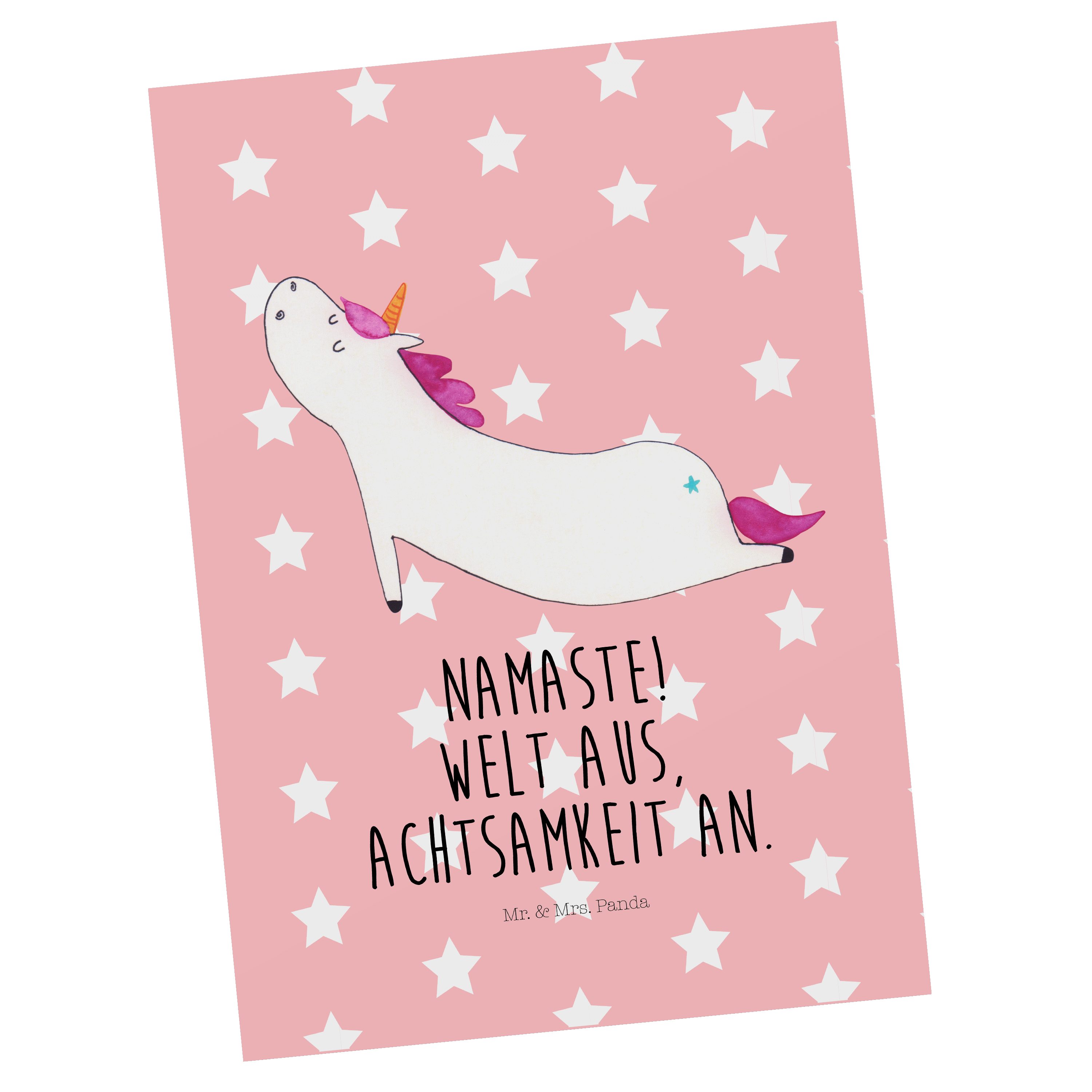 Mr. & Mrs. Panda Postkarte Einhorn Yoga - Rot Pastell - Geschenk, Einladung, Grußkarte, Unicorn