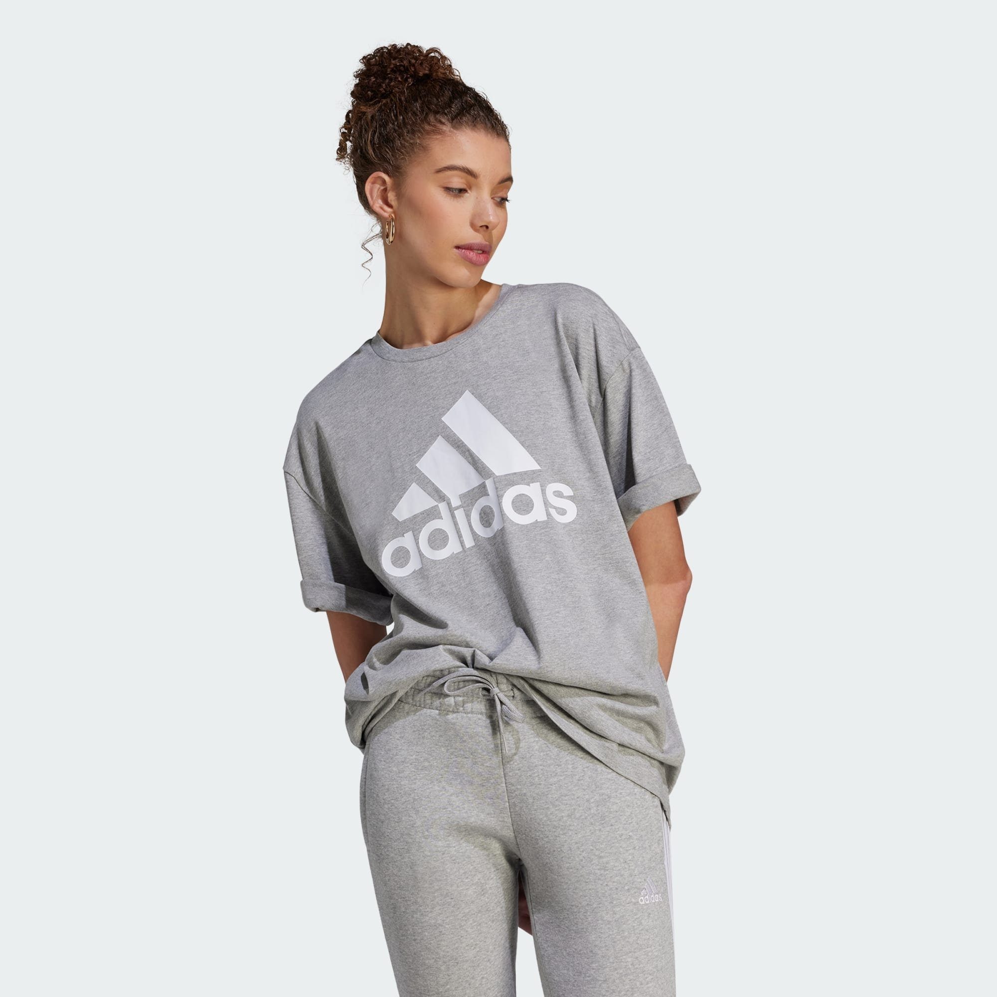 adidas Sportswear T-Shirt ESSENTIALS BIG LOGO BOYFRIEND T-SHIRT Medium Grey Heather / White