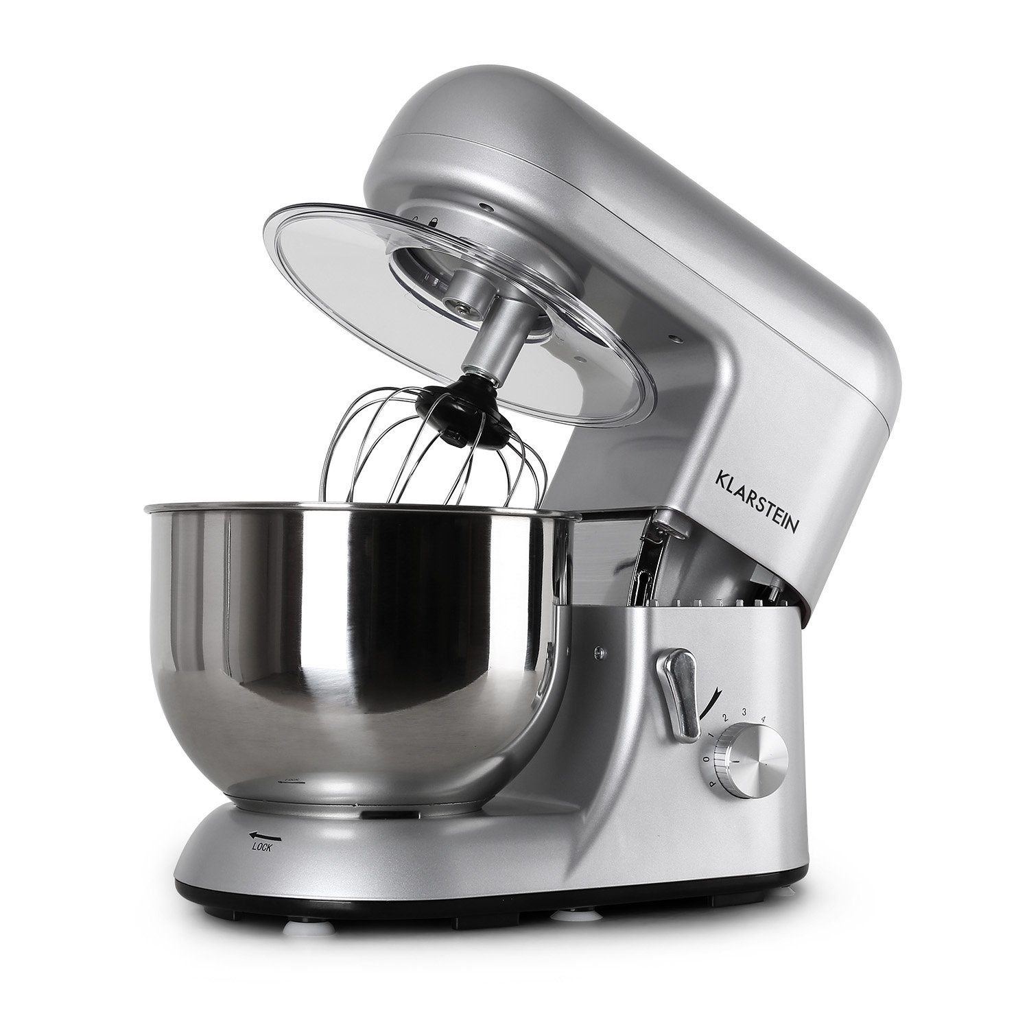 Argentea, Bella Teigknetmaschine Knetmaschine Schüssel, mit Klarstein Standmixer l Teigmaschine 2000 Kochfunktion W, Küchenmaschine 5.2 Silber Rührmaschine