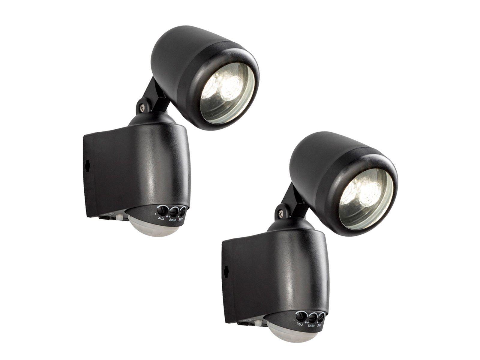 KONSTSMIDE LED Außen-Wandleuchte, LED fest integriert, Neutralweiß, 2er-Set schwenkbares Außenlicht mit Bewegungsmelder, Schwarz H: 20,5cm