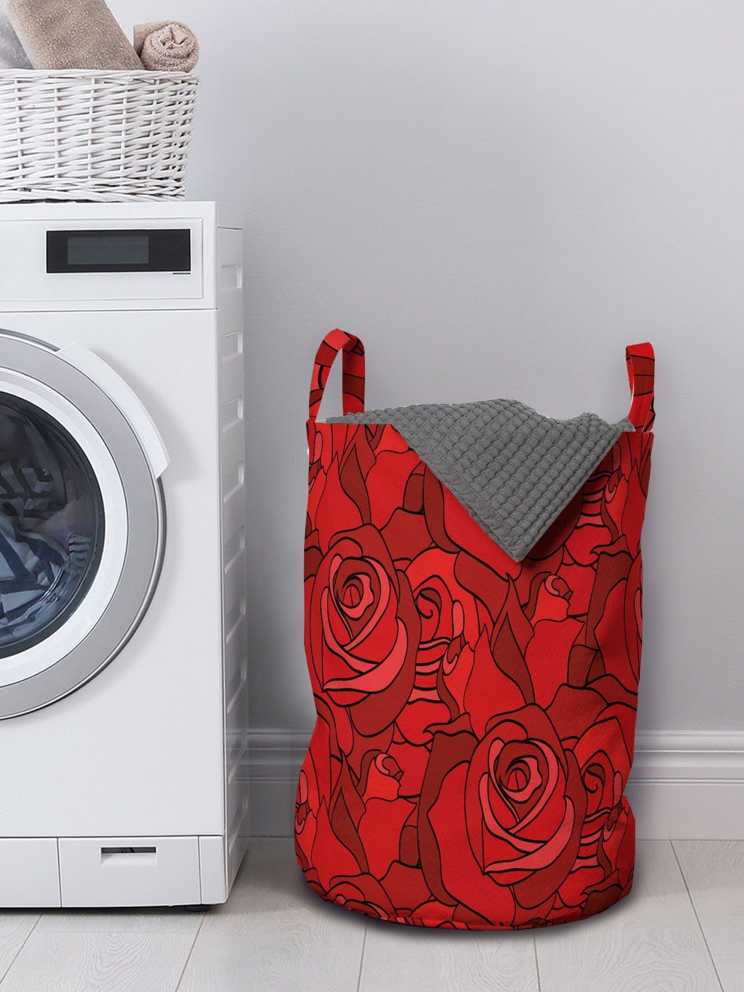 Abakuhaus Wäschesäckchen Wäschekorb mit Griffen Blumen-Gekritzel-Motiv Rosen Kordelzugverschluss Rose Waschsalons, für
