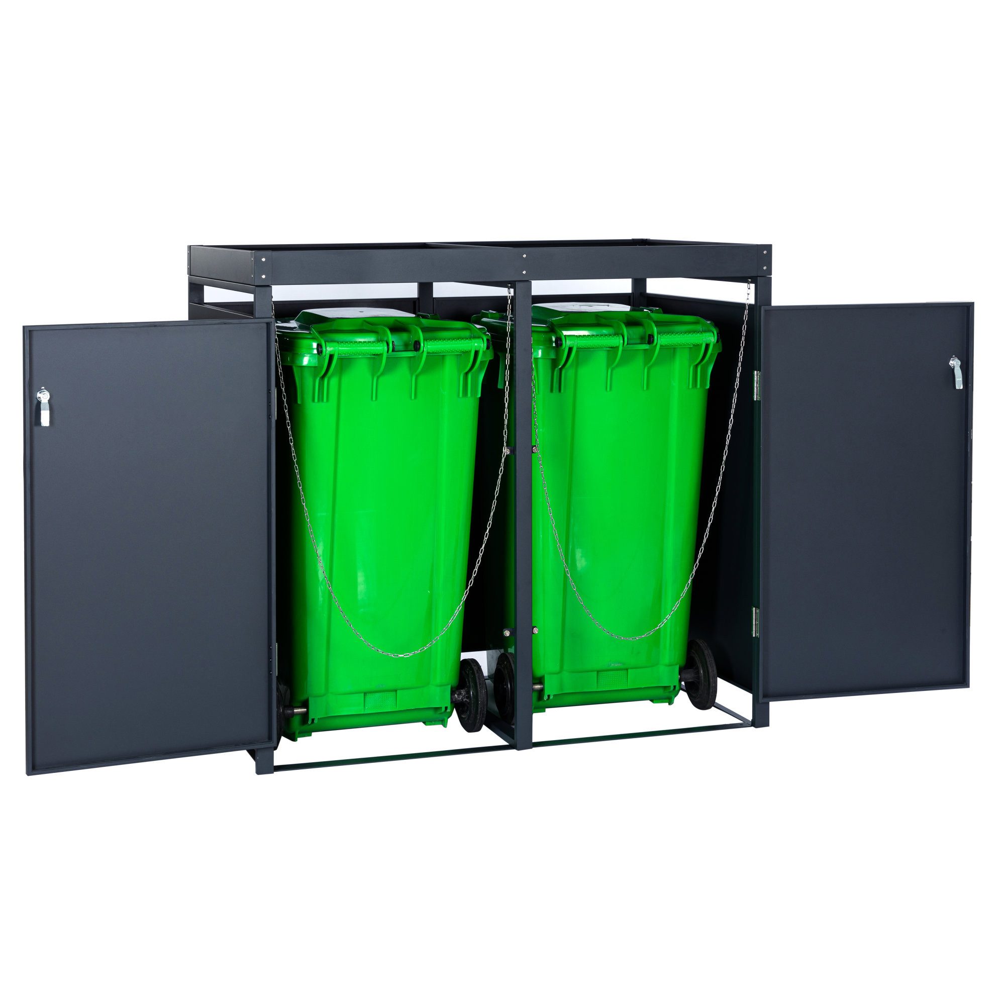 Zelsius Mülltonnenbox Mülltonnenbox mit Pflanzdach für vier 120 - 240 Liter Mülltonnen (Set, 2 Doppelboxen), Abschließbare Tür – Bild 5 von 5