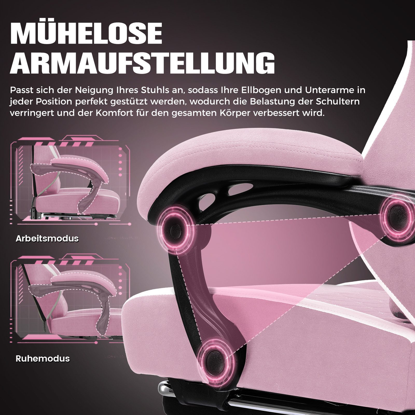 GTPLAYER Gaming-Stuhl Ergonomischer Gaming Sessel Schreibtischstuhl aus Stoff/Kunstleder (Packung), Federsitzkissen mit Fußstütze – Bild 5 von 5