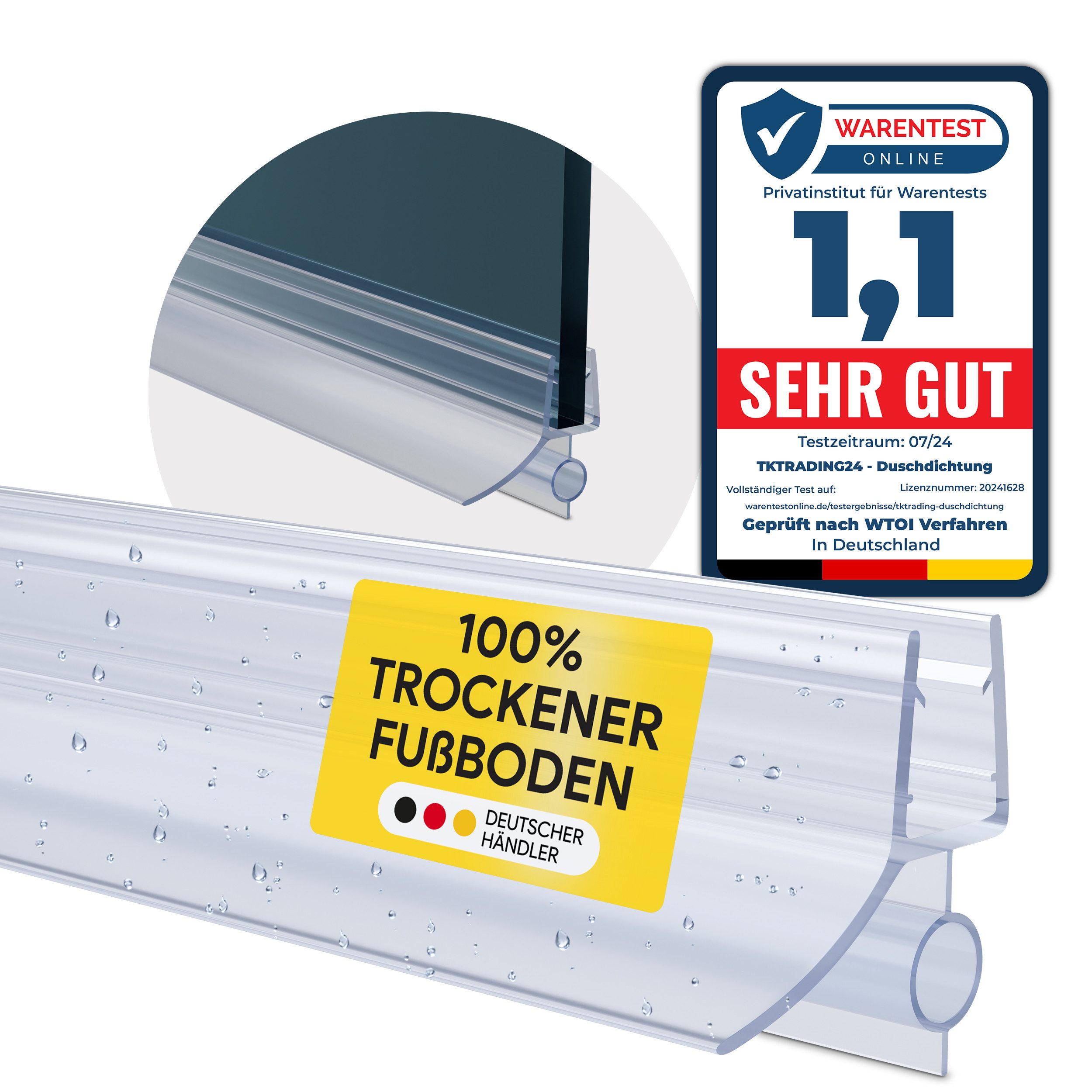 tktrading24 Duschdichtung PVC Ersatzdichtung Duschkabine TYP-18 200cm Glasstärke 6-10mm, L: 200 cm