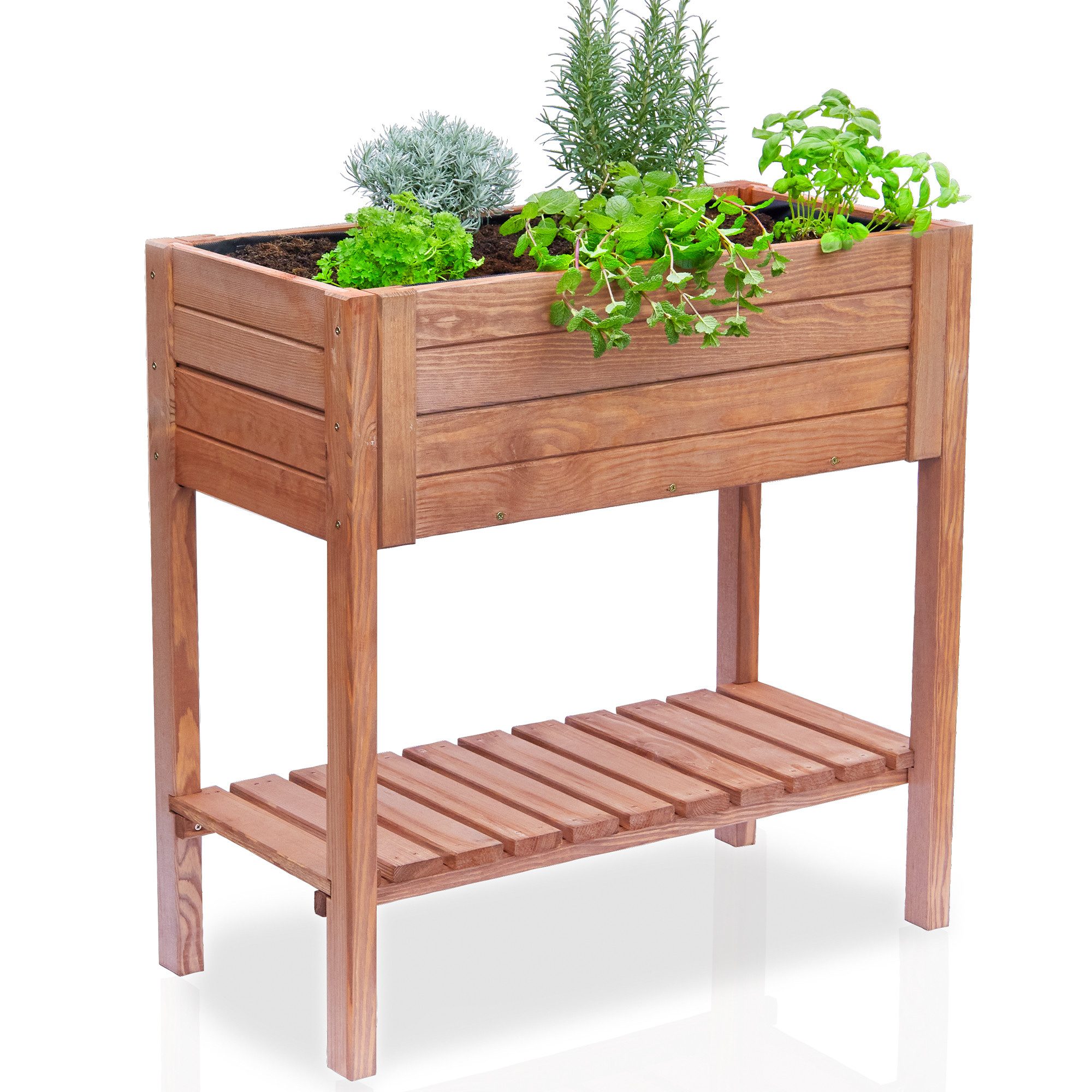 Onbest Hochbeet Holz mit Ablage und Innenvlies, 80x80x40cm (BxHxT), wetterfest, made in Europe