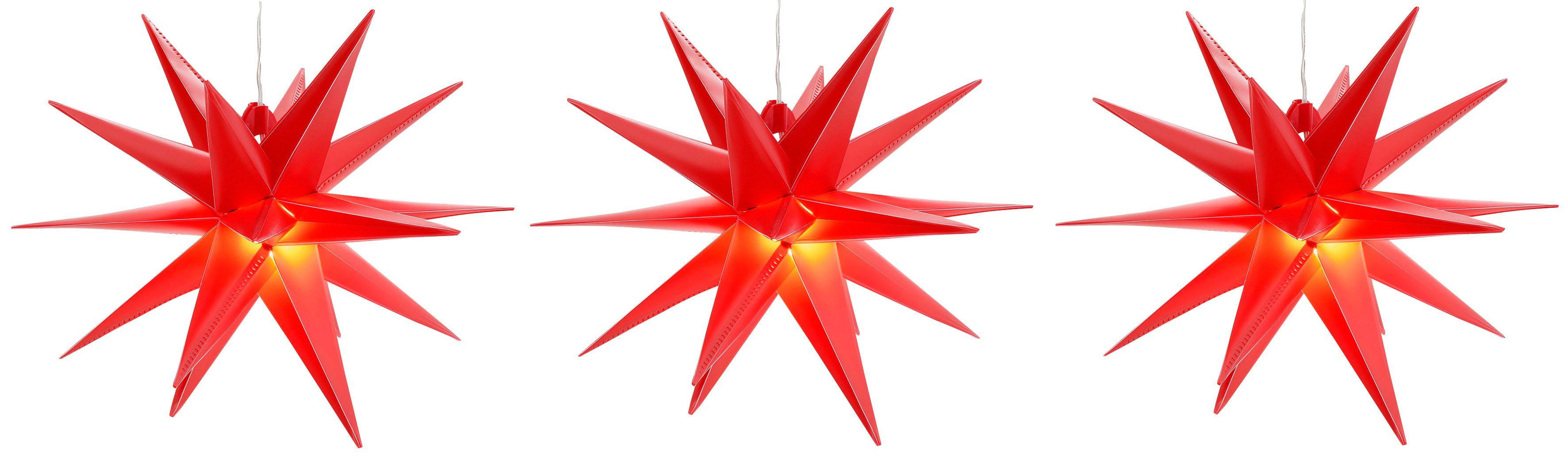 BONETTI LED Stern 25 Weihnachtsdeko aussen LED rot Weihnachtsstern, Batteriebetrieb, Timerfunktion, 3D-Optik, Ø cm, fest Warmweiß, integriert
