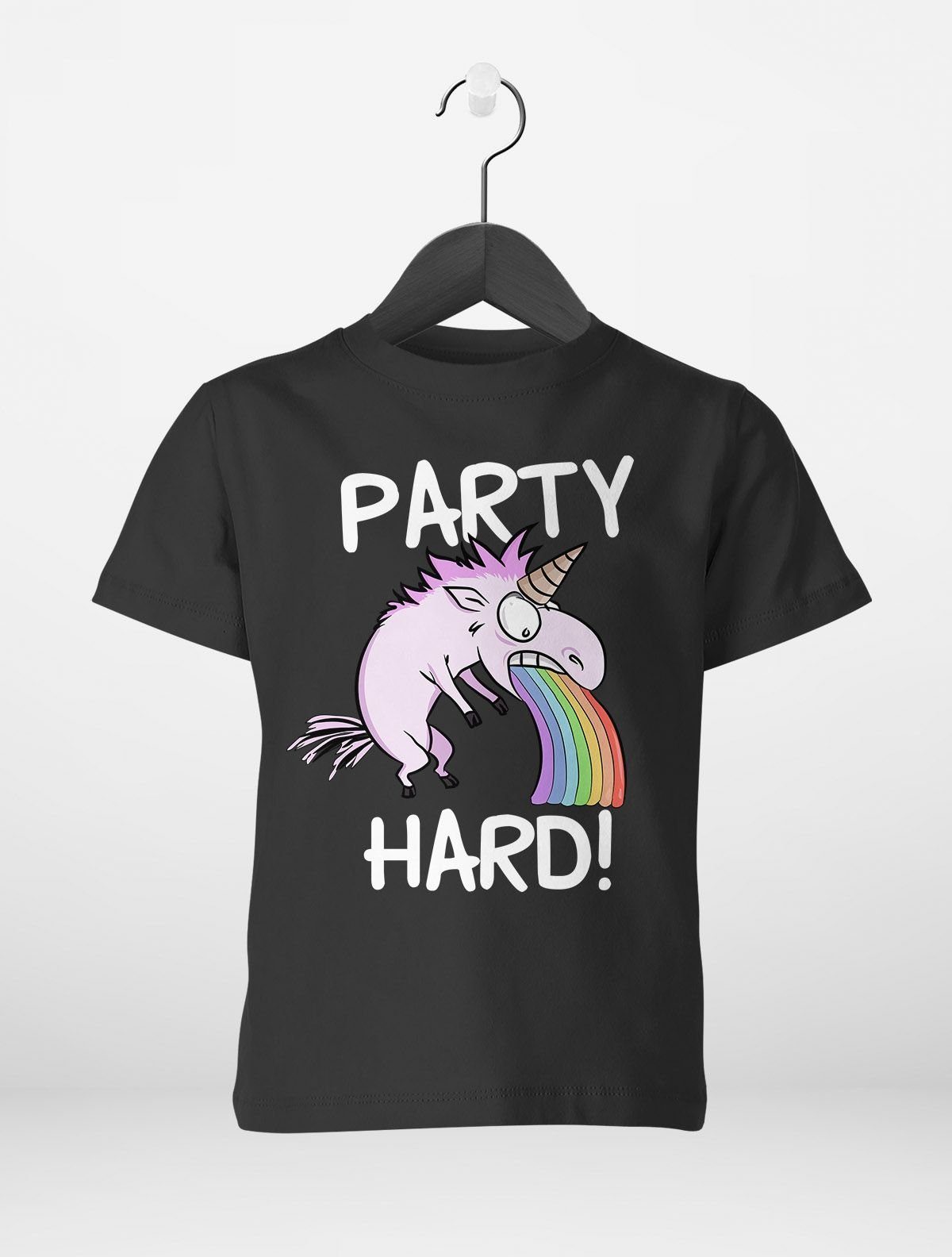 Print-Shirt Kinder T-Shirt Jungen kotzendes Einhorn Regenbogen Party Hard lustig