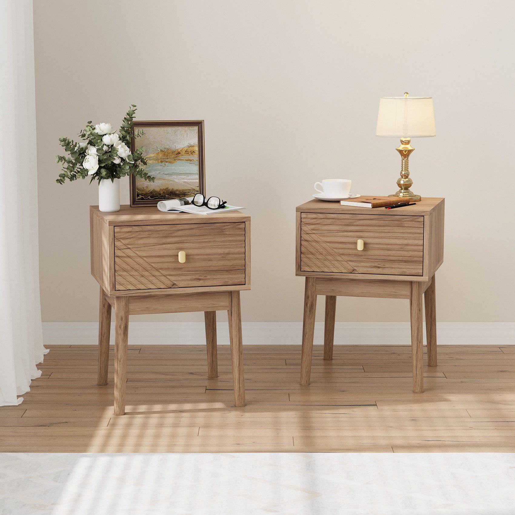 REDOM Nachttisch Kommode,Nightstand (Mid-Century Modern Nussbaum Nachttisch günstig online kaufen