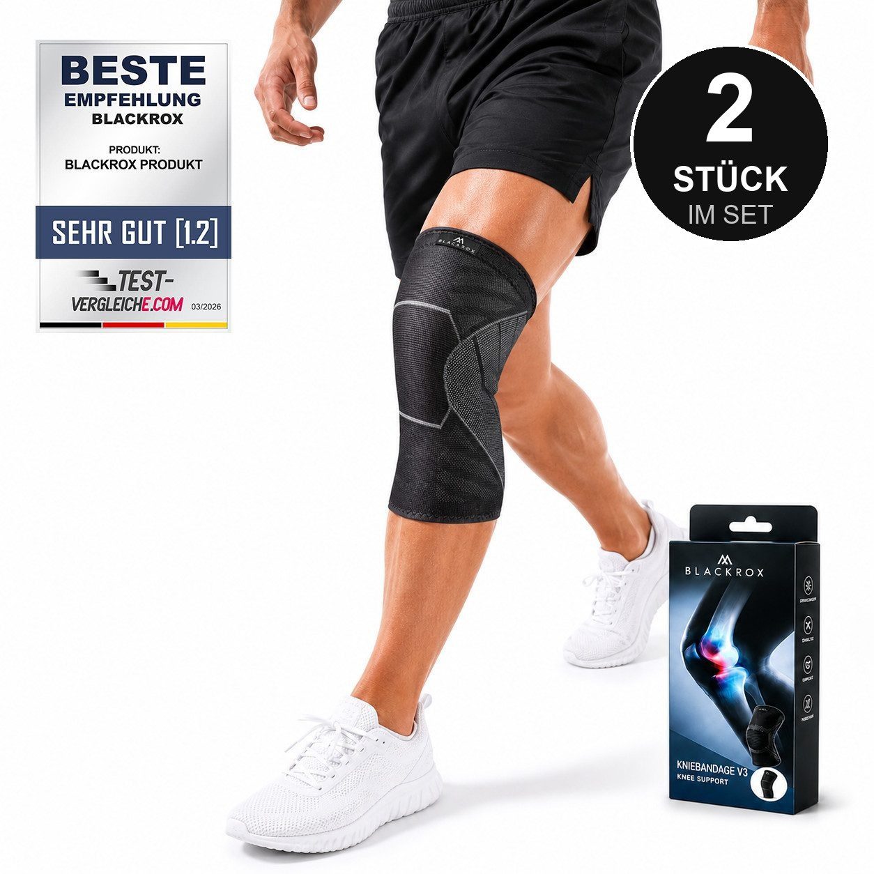 BLACKROX Kniebandage [Vergleichssieger 2026] Kniebandage V3 2er-Set, Gr. S-XL