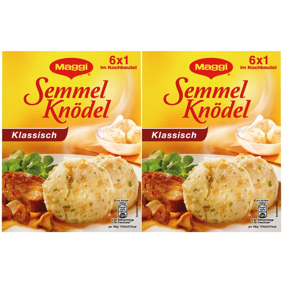 MAGGI Fertiggericht, Maggi Semmelknödel die Klassischen 6 Stück im Kochbeutel 200g 2er Pack