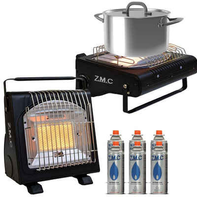 Z.M.C.GMBH Heizstrahler 2in1 Tragbare Camping Gaskocher Gasheizung + 6x Gaskartuschen MSF-1A, 227g Camping Heizung Heizstrahler Zeltheizung Butangas Campingkocher