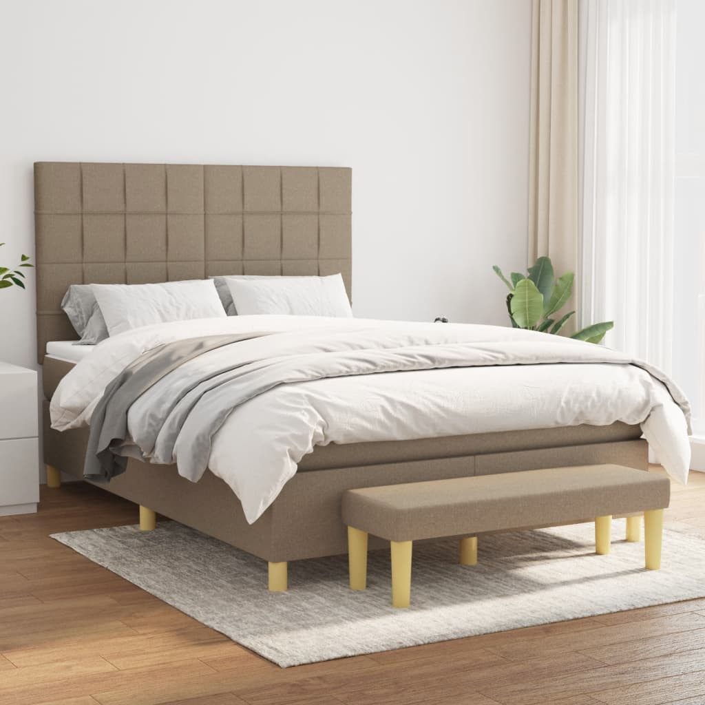 vidaXL Boxspringbett 140 x 200 cm Boxspringbett mit Matratze Taupe 140x200 cm Stoff Bett Be