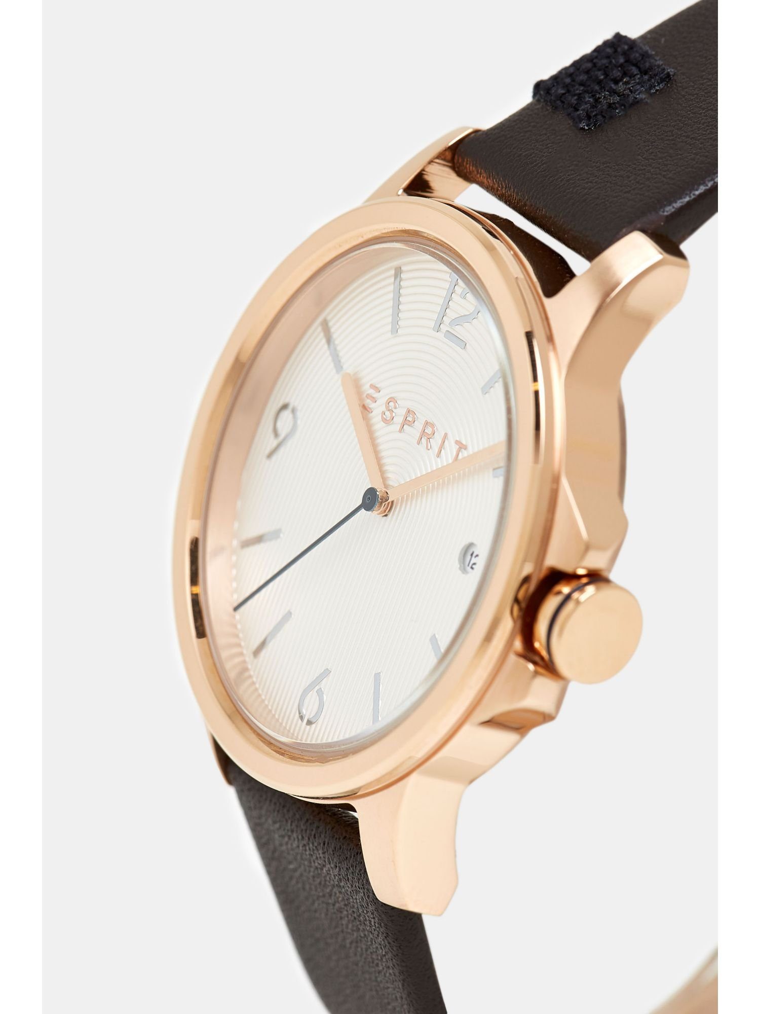 Edelstahl-Uhr Esprit Quarzuhr Leder-Armband mit