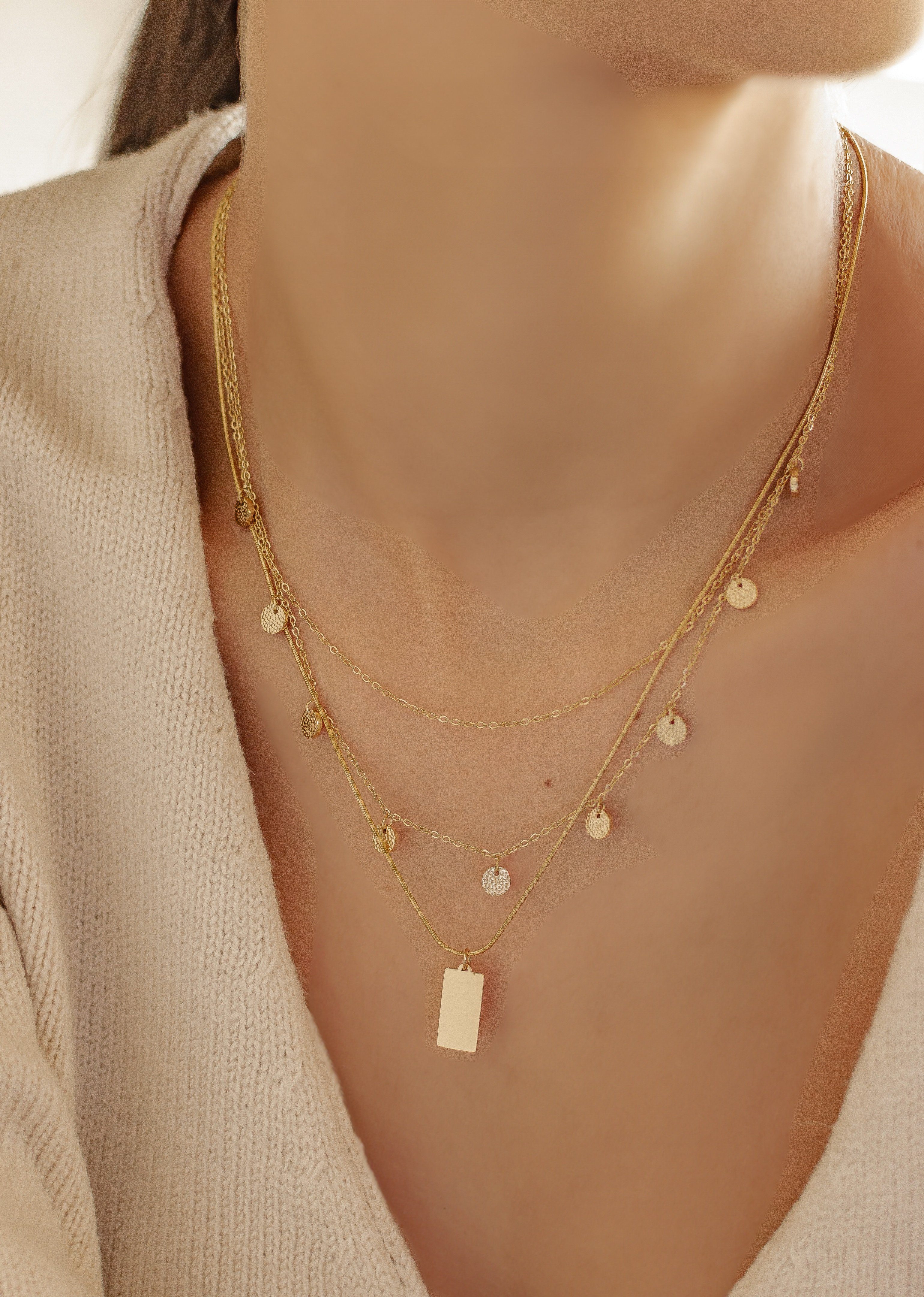 Hey Happiness Charm-Ketten-Set 2er Damen Layer mehrreihig, 18K Roségold Ver günstig online kaufen