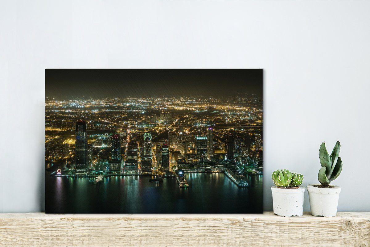 Jersey Leinwandbilder, St), American von Aufhängefertig, OneMillionCanvasses® bei City Nacht, Wanddeko, Wandbild (1 Luftaufnahme cm 30x20 Leinwandbild