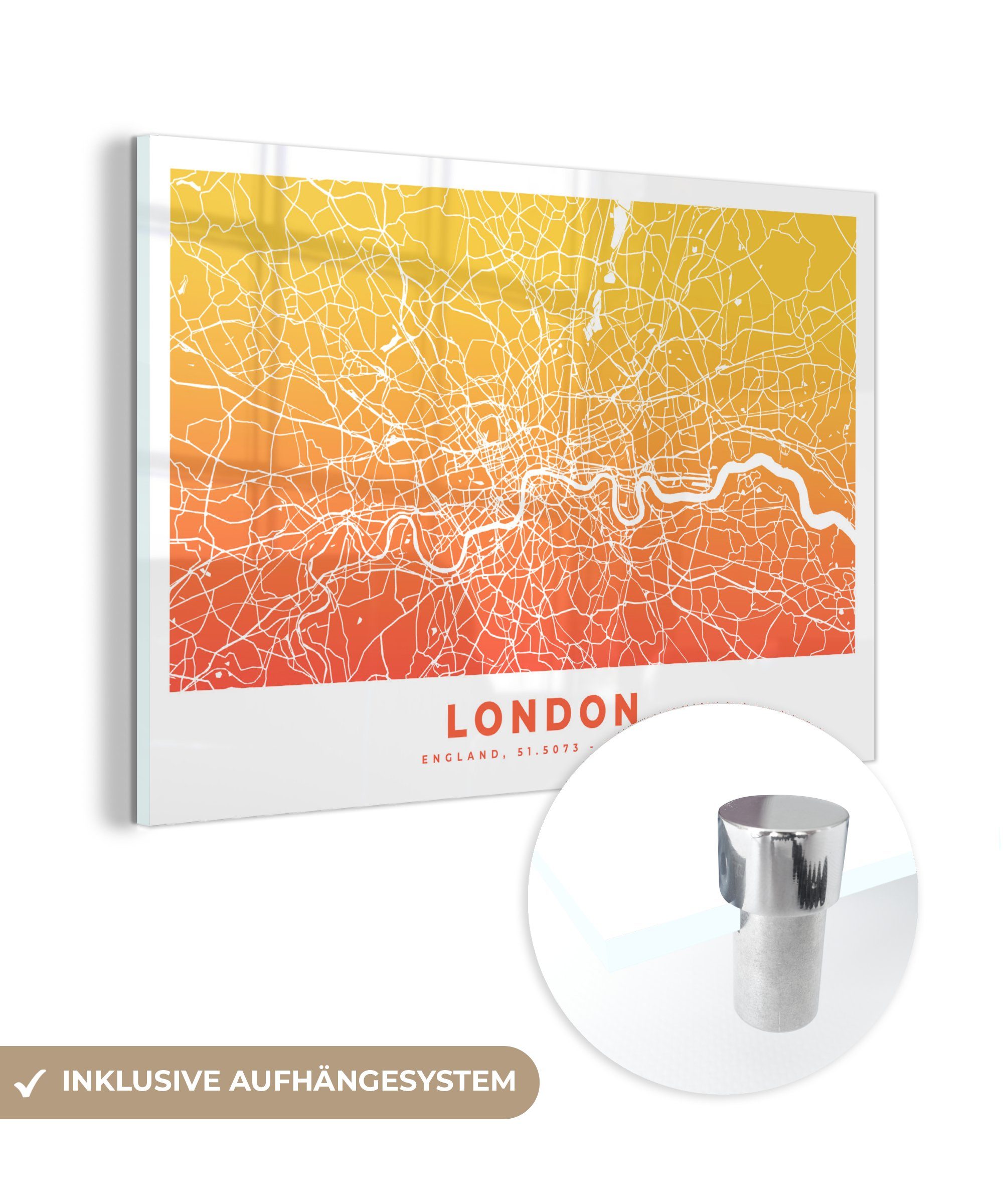 MuchoWow Acrylglasbild London - Schlafzimmer & - Acrylglasbilder (1 Stadtplan, Wohnzimmer England St)