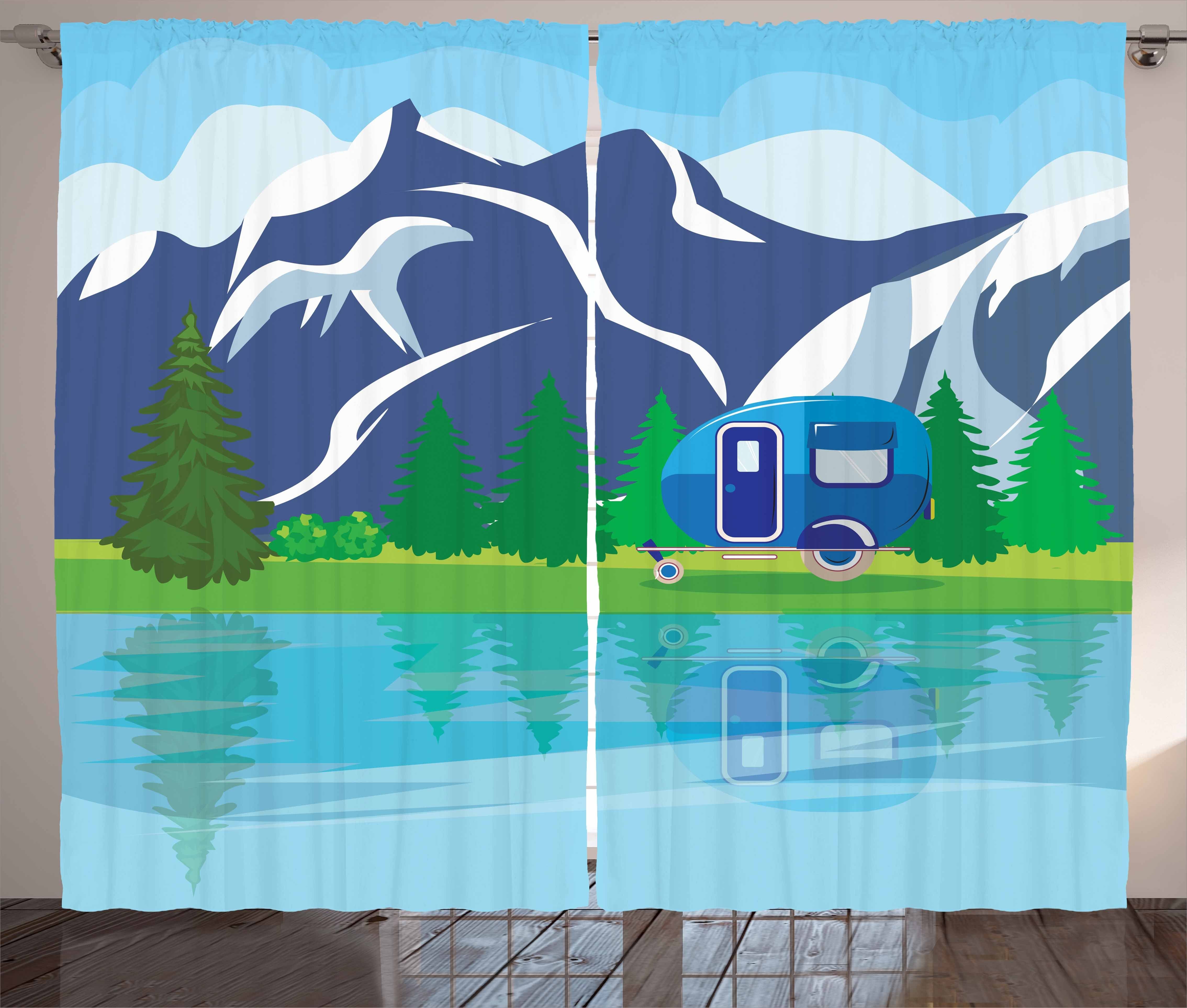 Schlaufen Schlafzimmer Wohnmobil und Cartoon Haken, mit Gardine Kräuselband See-Landschaft Abakuhaus, Vorhang
