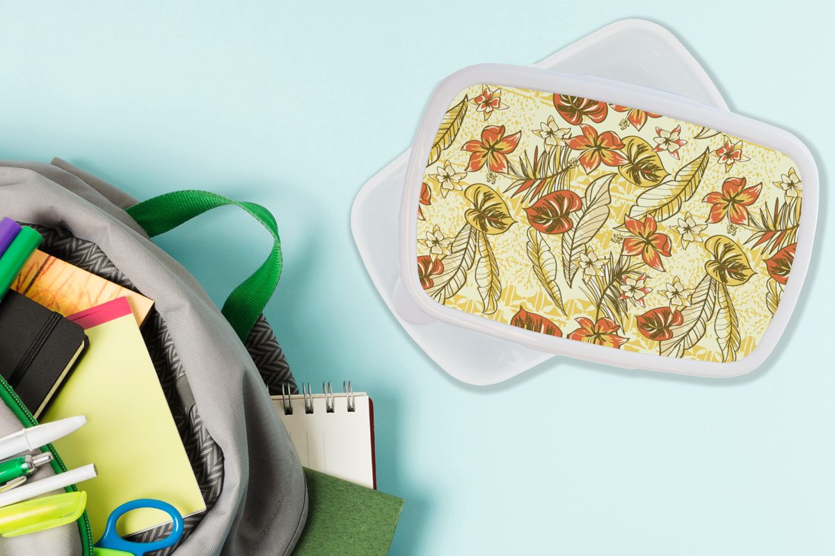 Blätter Kinder Brotbox (2-tlg), - weiß Hawaii Brotdose, und Kunststoff, - Jungs Blumen Vintage Mädchen für Muster, für - MuchoWow - Lunchbox Erwachsene, und