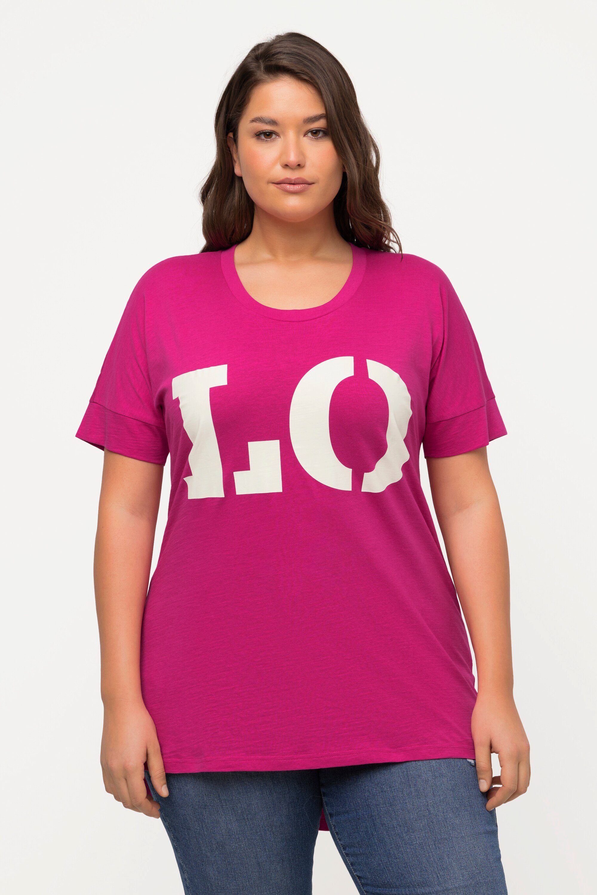 Ulla Popken Rundhalsshirt T-Shirt pink fuchsia Rundhals Halbarm LOVE Oversized