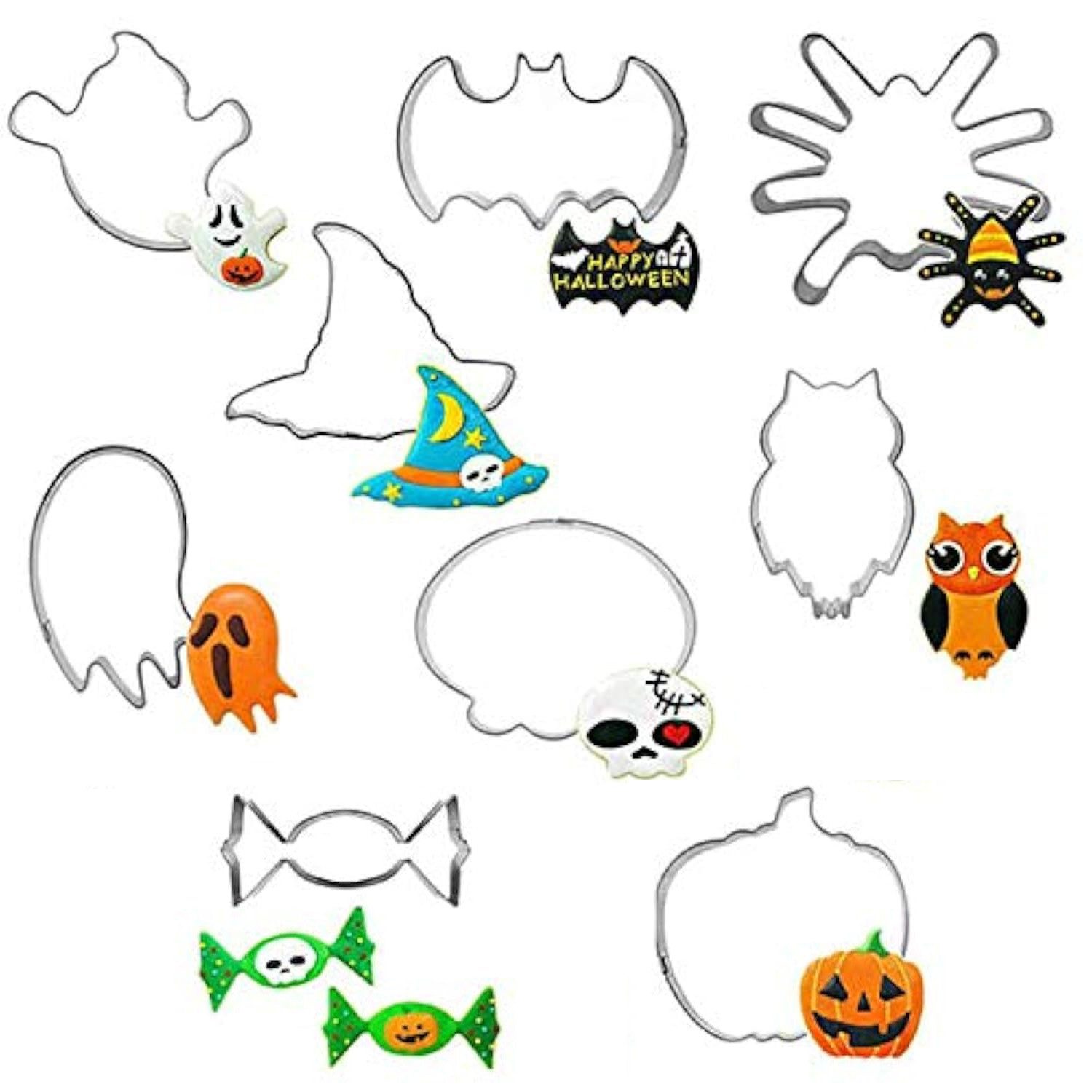 FOUORTUNATE-BEE Ausstechform 9 Stück Edelstahl Halloween Ausstecher Ausstechform Keksausstecher, Edelstahl, Kürbis/Hexenhut/Geist Halloweenkekse
