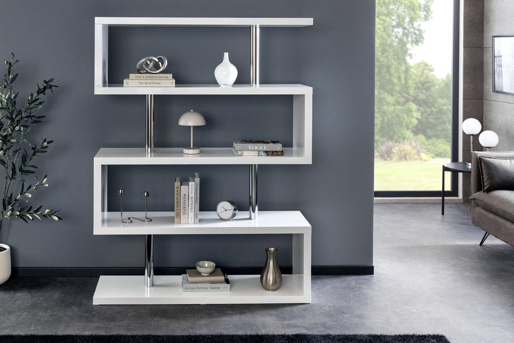 riess-ambiente Standregal SNAKE 165cm weiß / silber, Einzelartikel 1-tlg., Wohnzimmer · Holzwerkstoff · Metall · Raumteiler · Modern