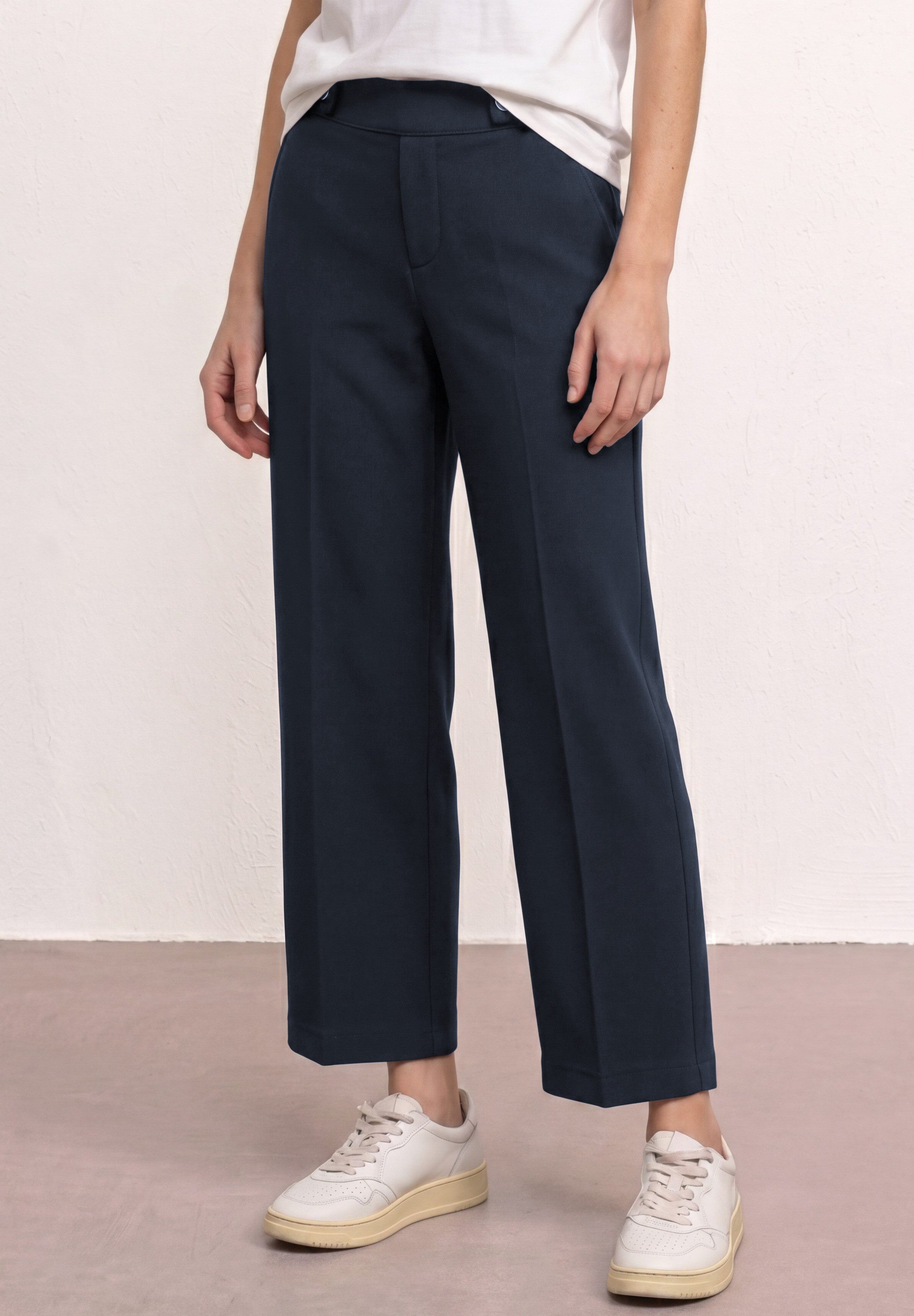 STREET ONE Schlupfhose mit geradem Bein Punto di Roma Hose mit Knopfdetail