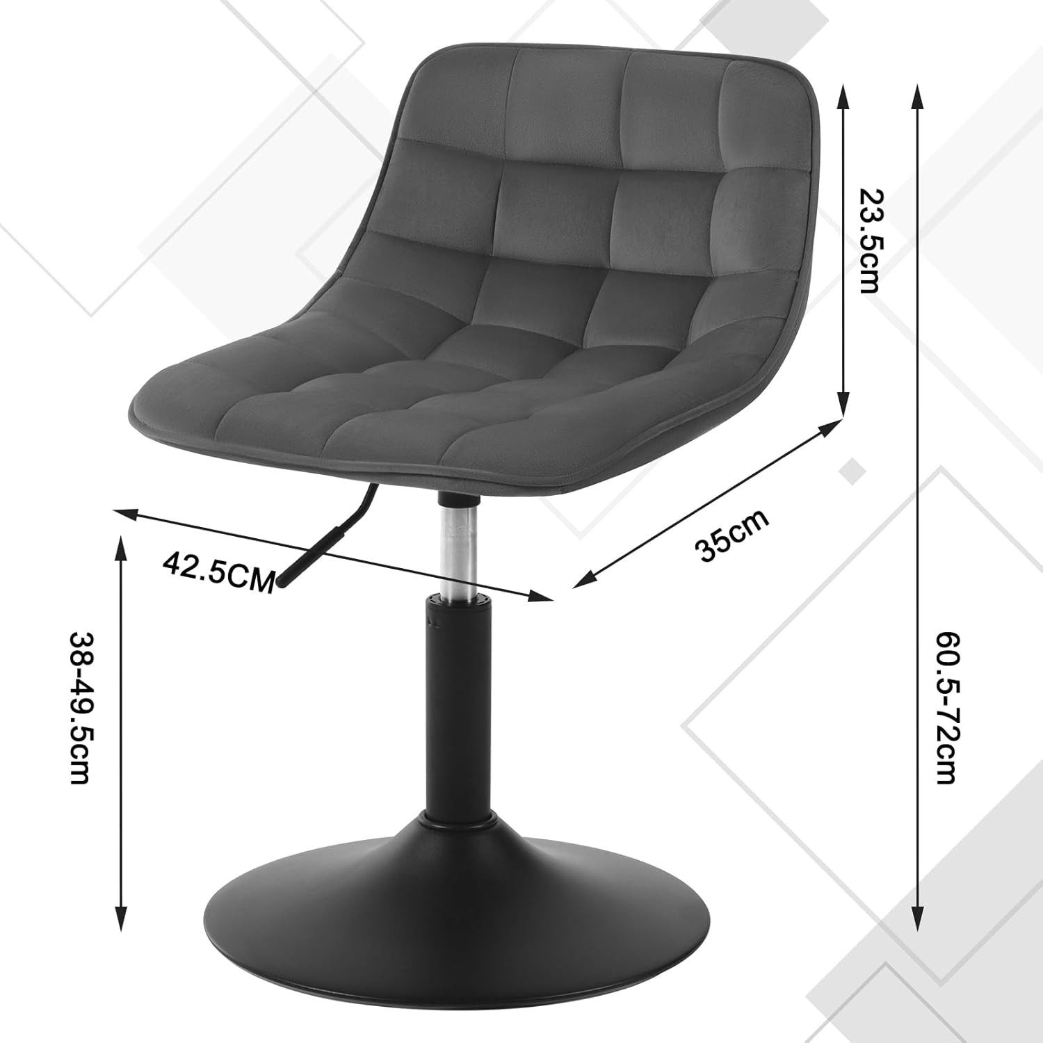 Woltu Barhocker (1 St), Schminkhocker 360° Schwenken Samt Sitz 38-49.5cm Hoch dunkelgrau