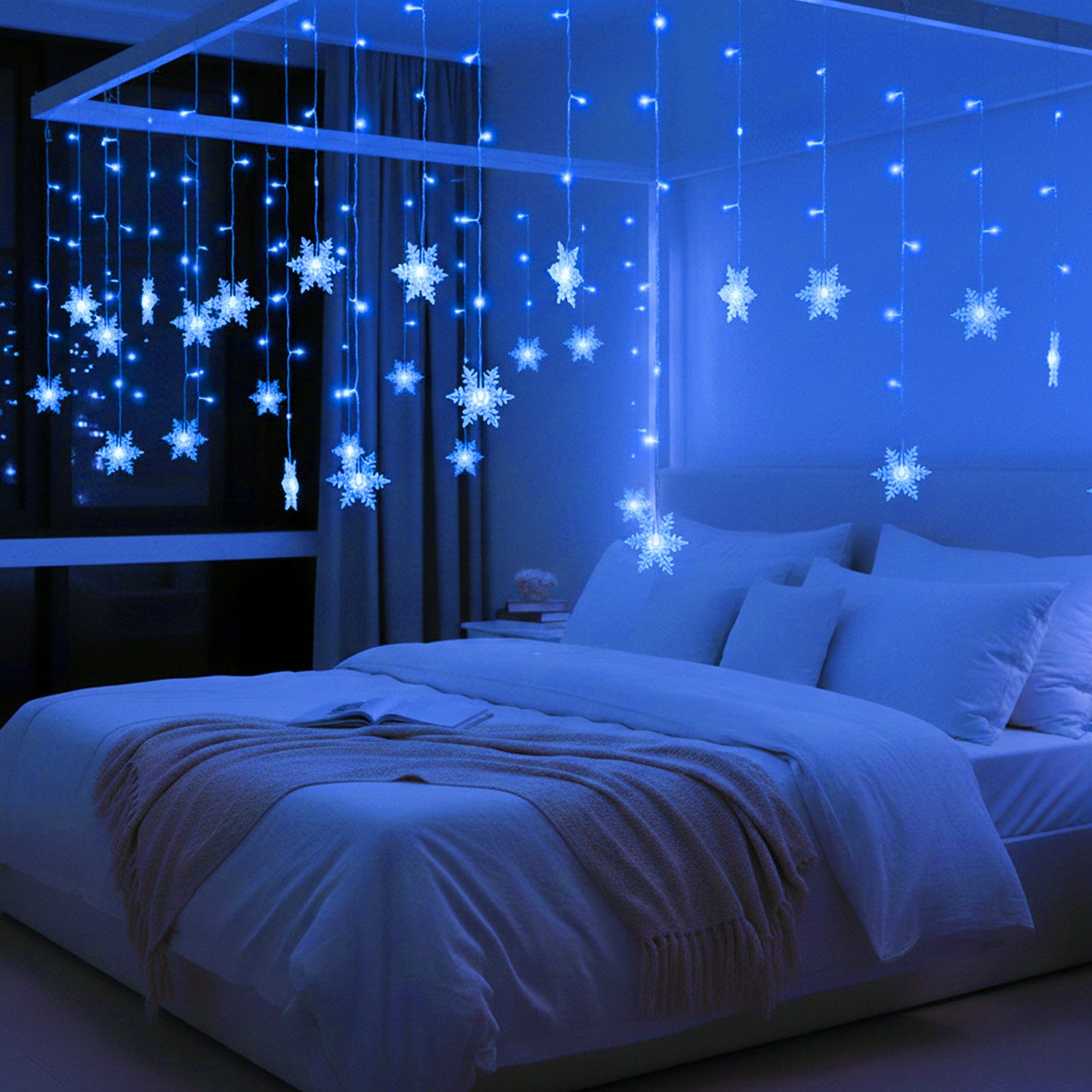 Lapamax LED-Lichterkette LED Lichtvorhang Weihnachten Lichterkette,Schneeflocke, 8 Modi, Timer,1.8m,6W