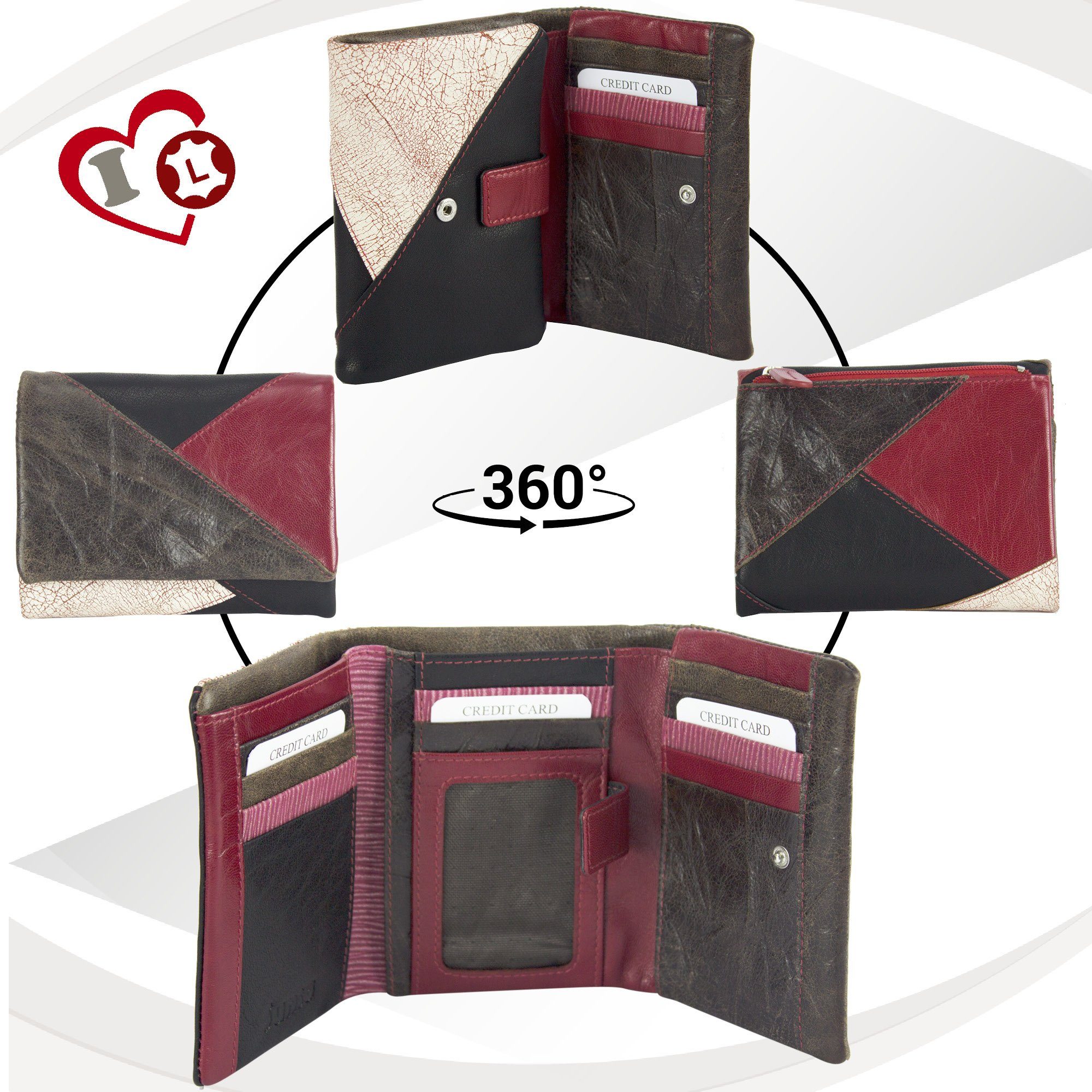 mit RFID-Schutz, echt Geldbörse eleganten Design, rot Leder, Geldbeutel Portemonnaie zeitlos Brieftasche, Leder Sunsa in