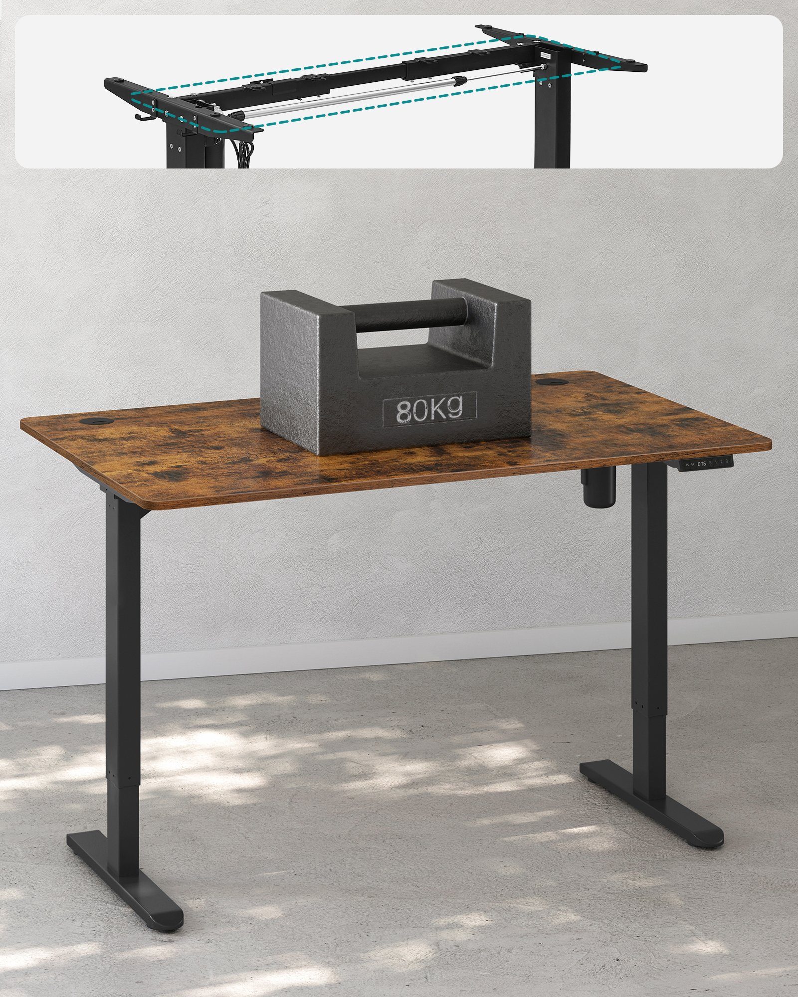 schwarz Schreibtisch, höhenverstellbar | elektrisch schwarz Computertisch Tischgestell SONGMICS