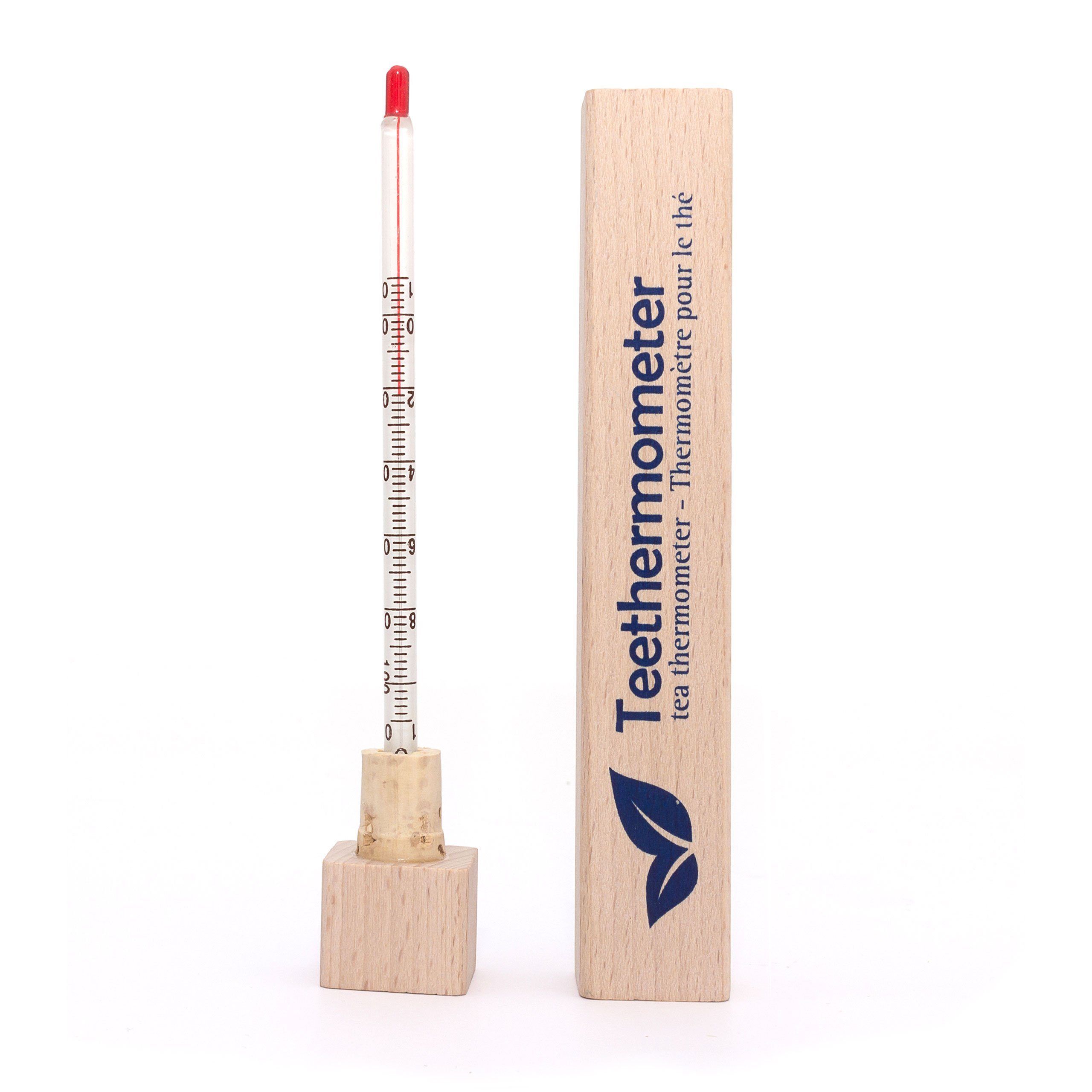 Lantelme Kochthermometer in Holzbox Teethermometer Analog Teeglas Teekanne Tee Thermometer, Deutsche Herstellung, mit Aufdruck für Teetemperaturen