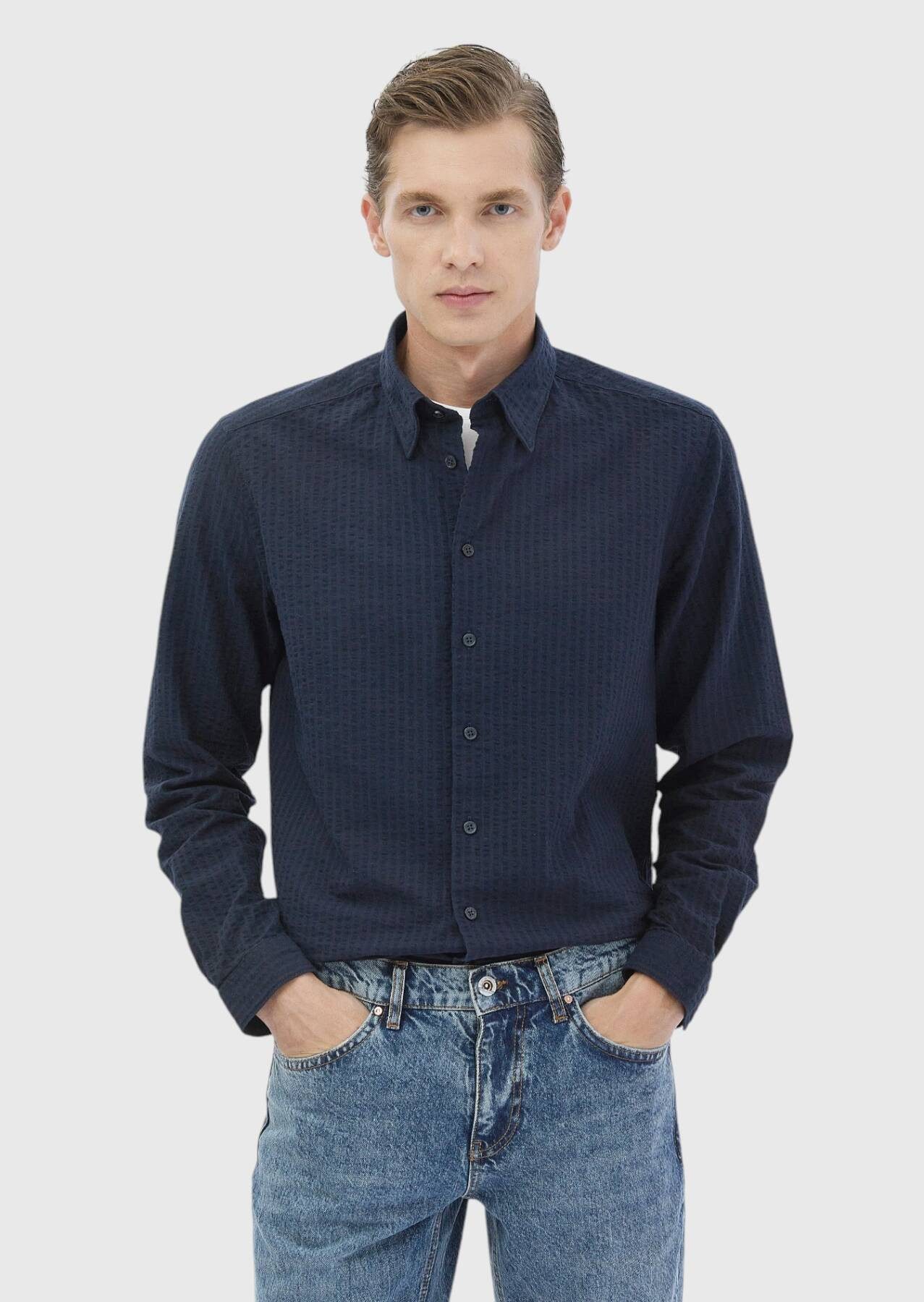 RAMSEY Hemdbluse Gestreiftes Freizeithemd aus 100 % Baumwolle