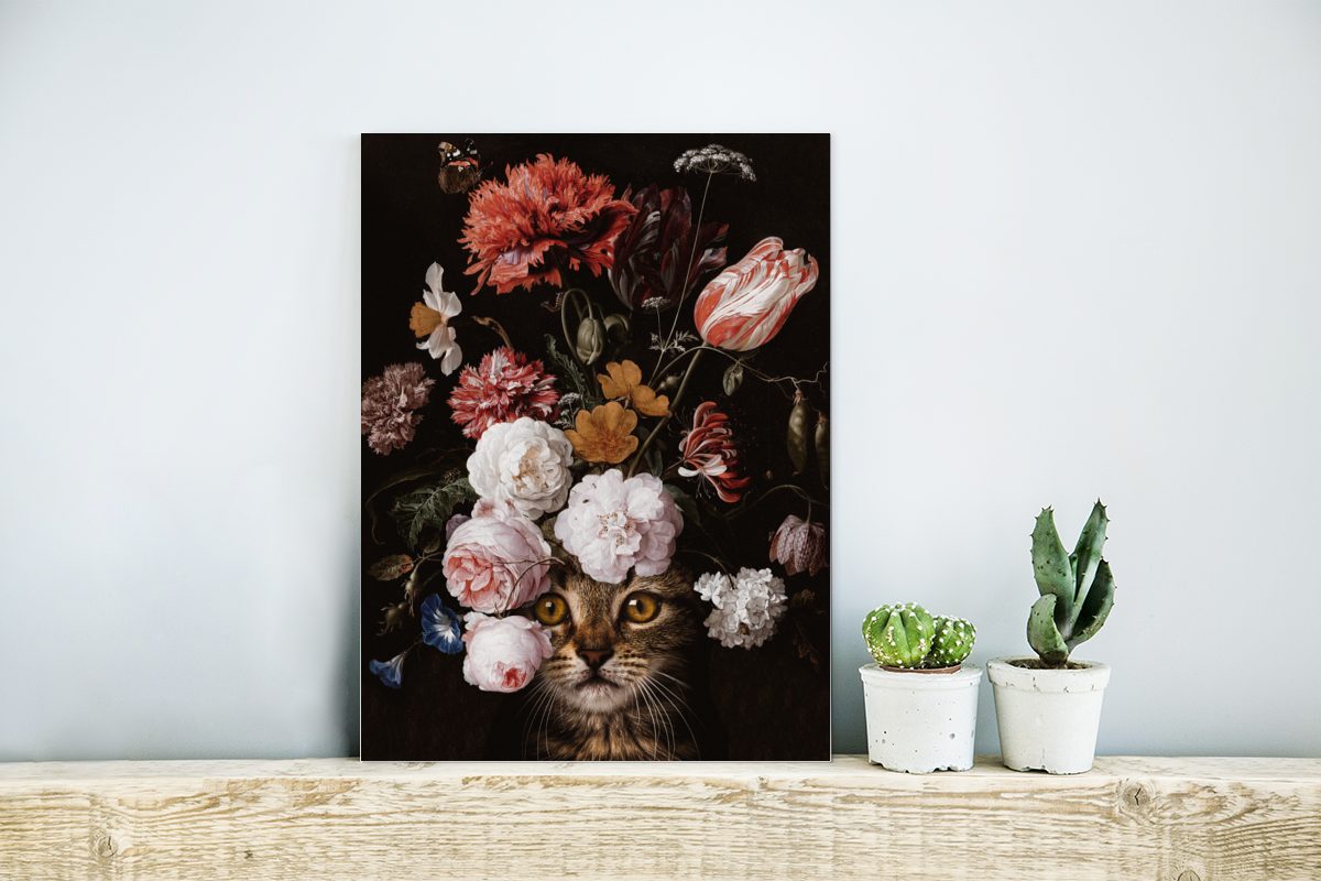 MuchoWow Metallbild Katze - Blumen - günstig online kaufen