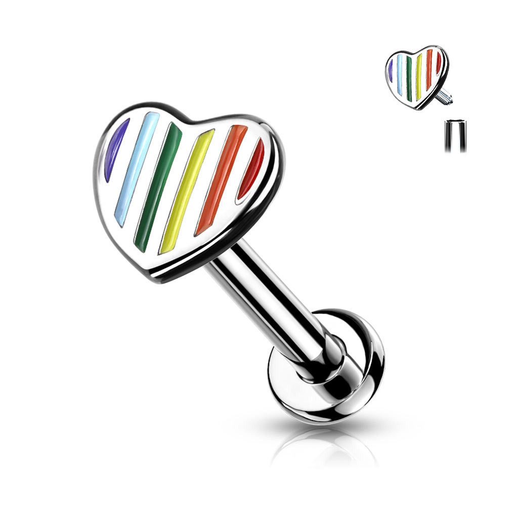Order & Smile Schmuck Piercing-Set Labret Piercing „Regenbogen Herz“ mit Innengewinde